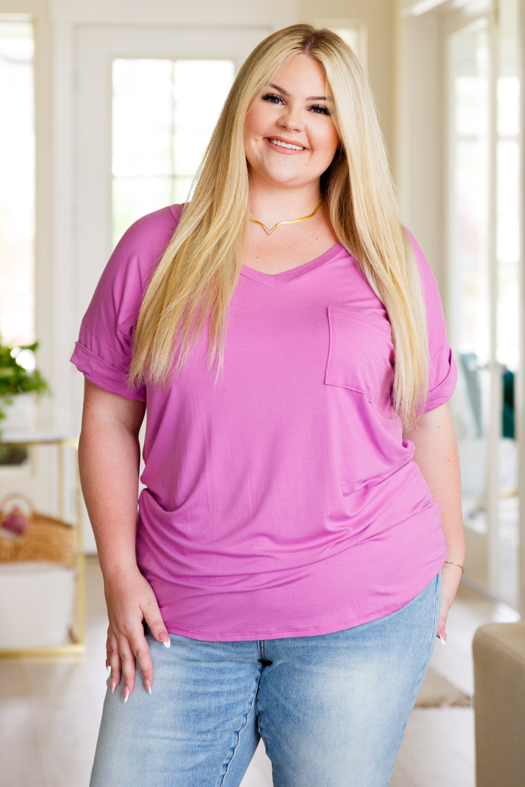 Absolute Favorite V-Neck Top in Orchid - 7/21/2023