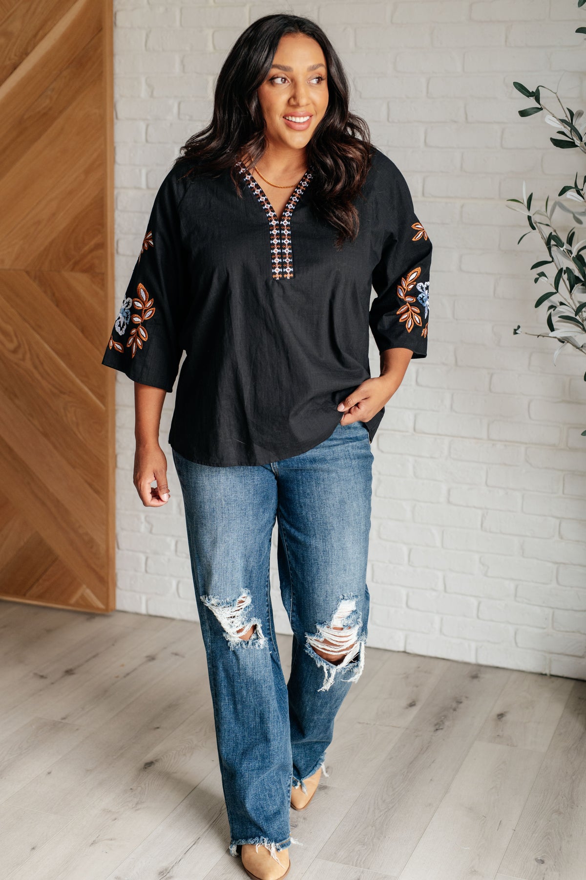 All In Me Embroidered V-Neck Blouse - 10/31/2024