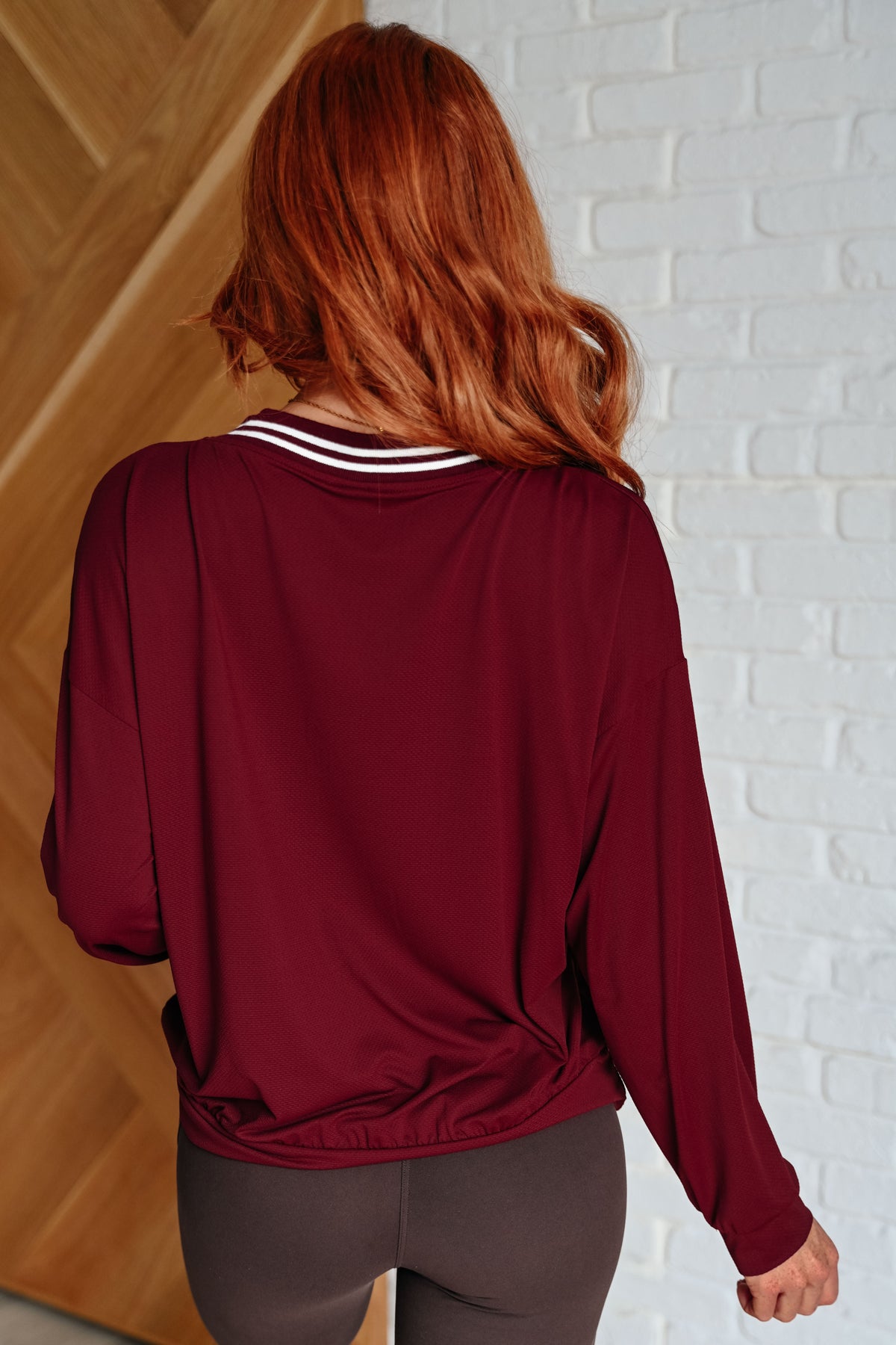 All Out Comfort V-Neck Pullover in Red Merlot - 8/15/2024