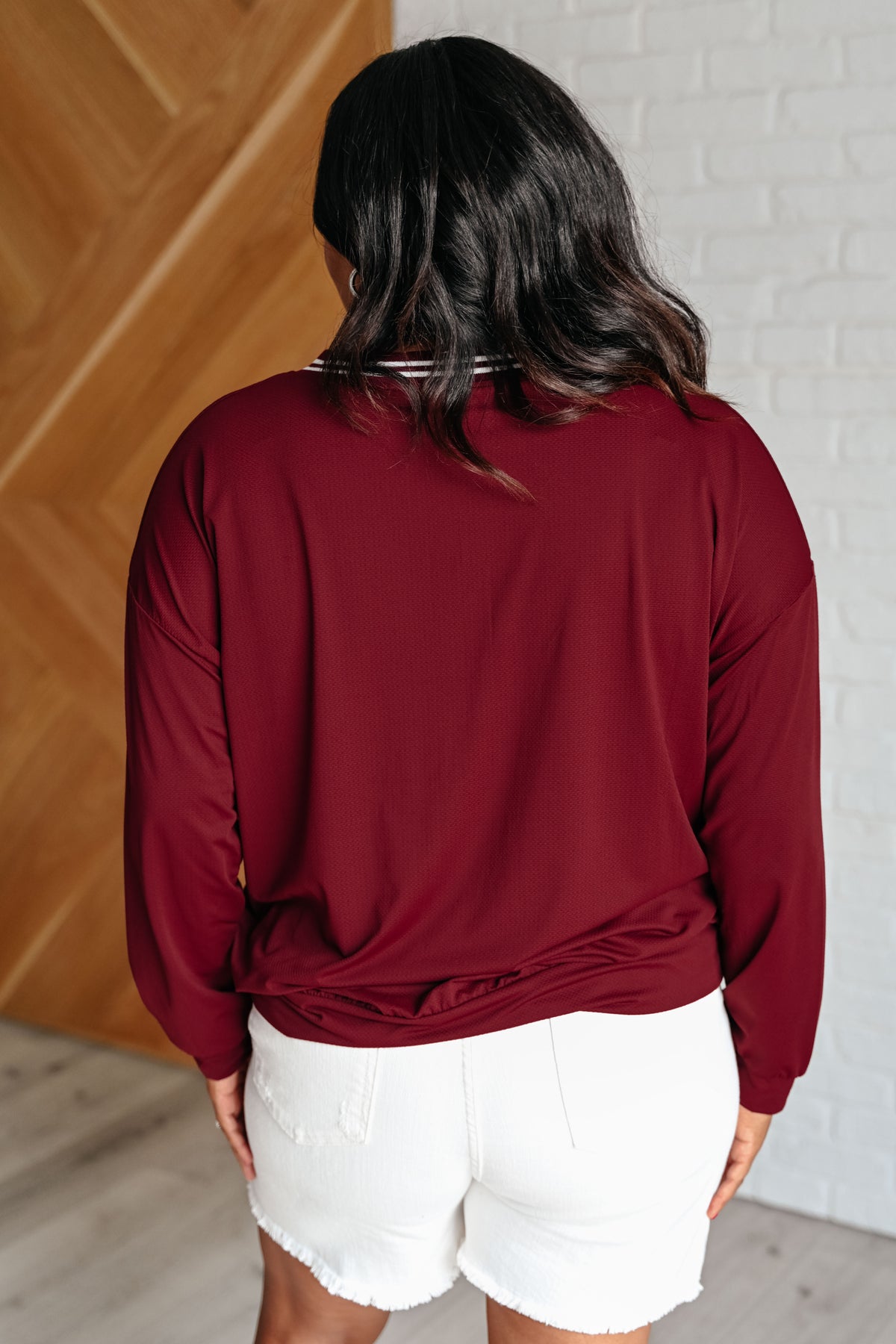 All Out Comfort V-Neck Pullover in Red Merlot - 8/15/2024