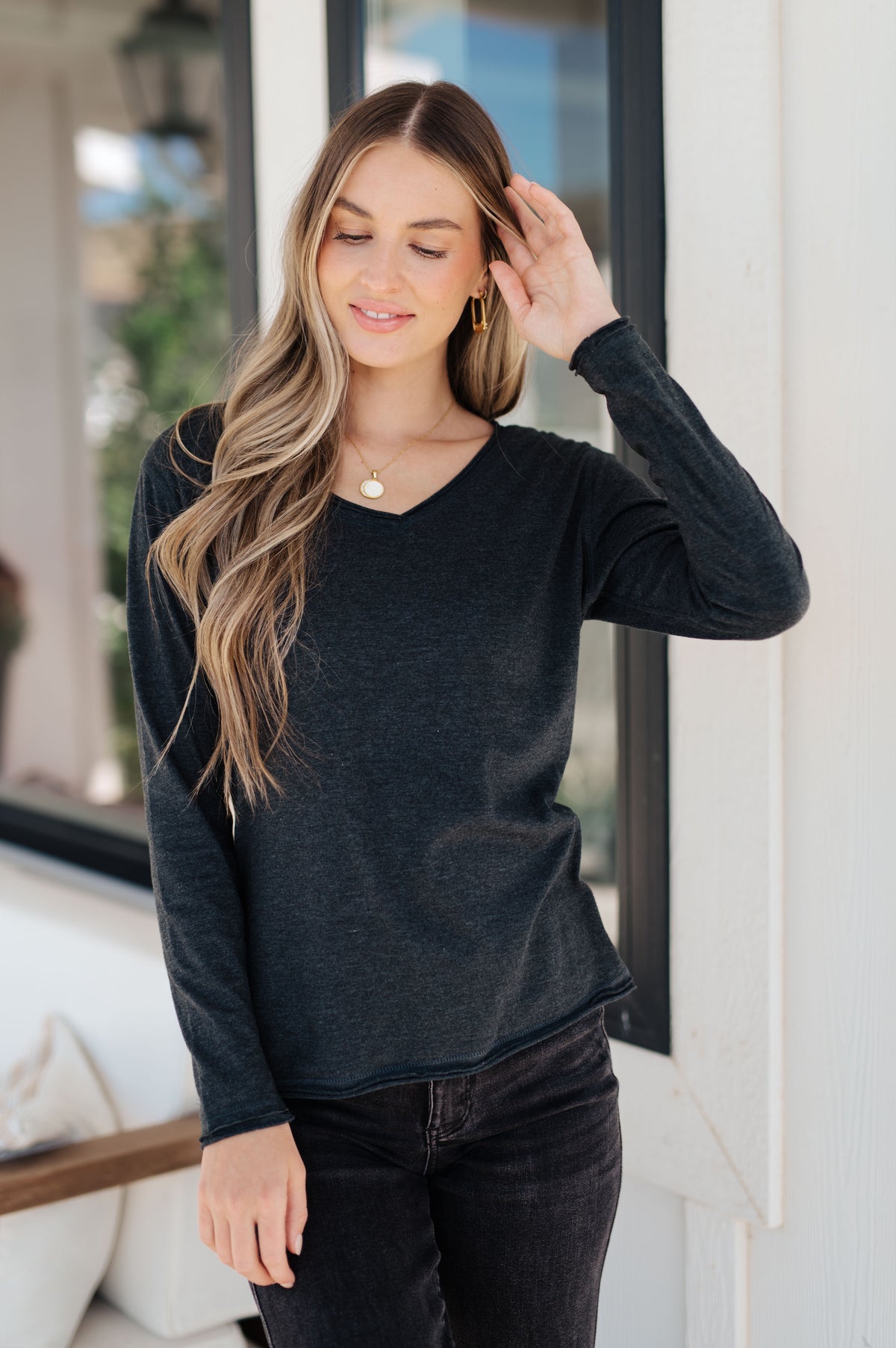 Alpine Raw Edge Long Sleeve Tee in Charcoal - 1/10/23