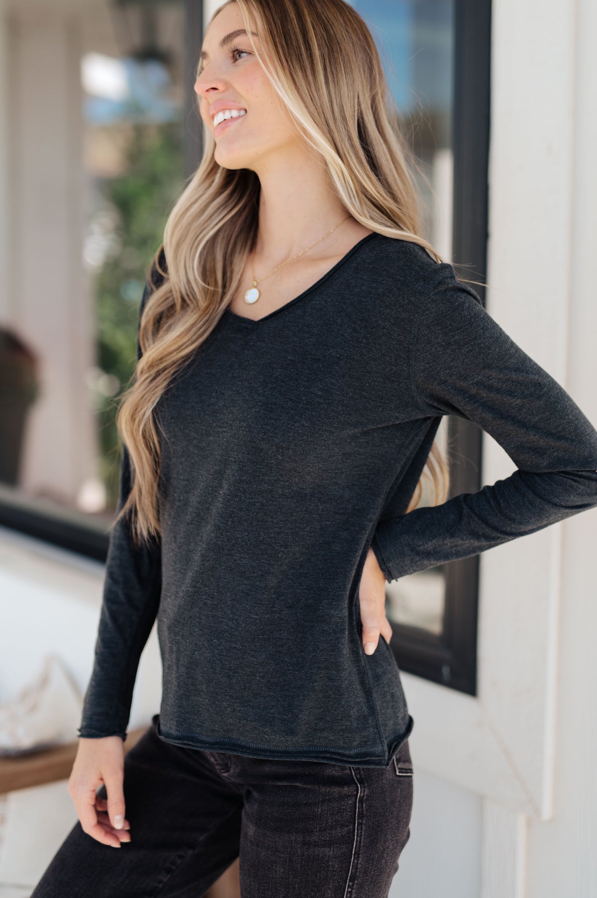 Alpine Raw Edge Long Sleeve Tee in Charcoal - 1/10/23