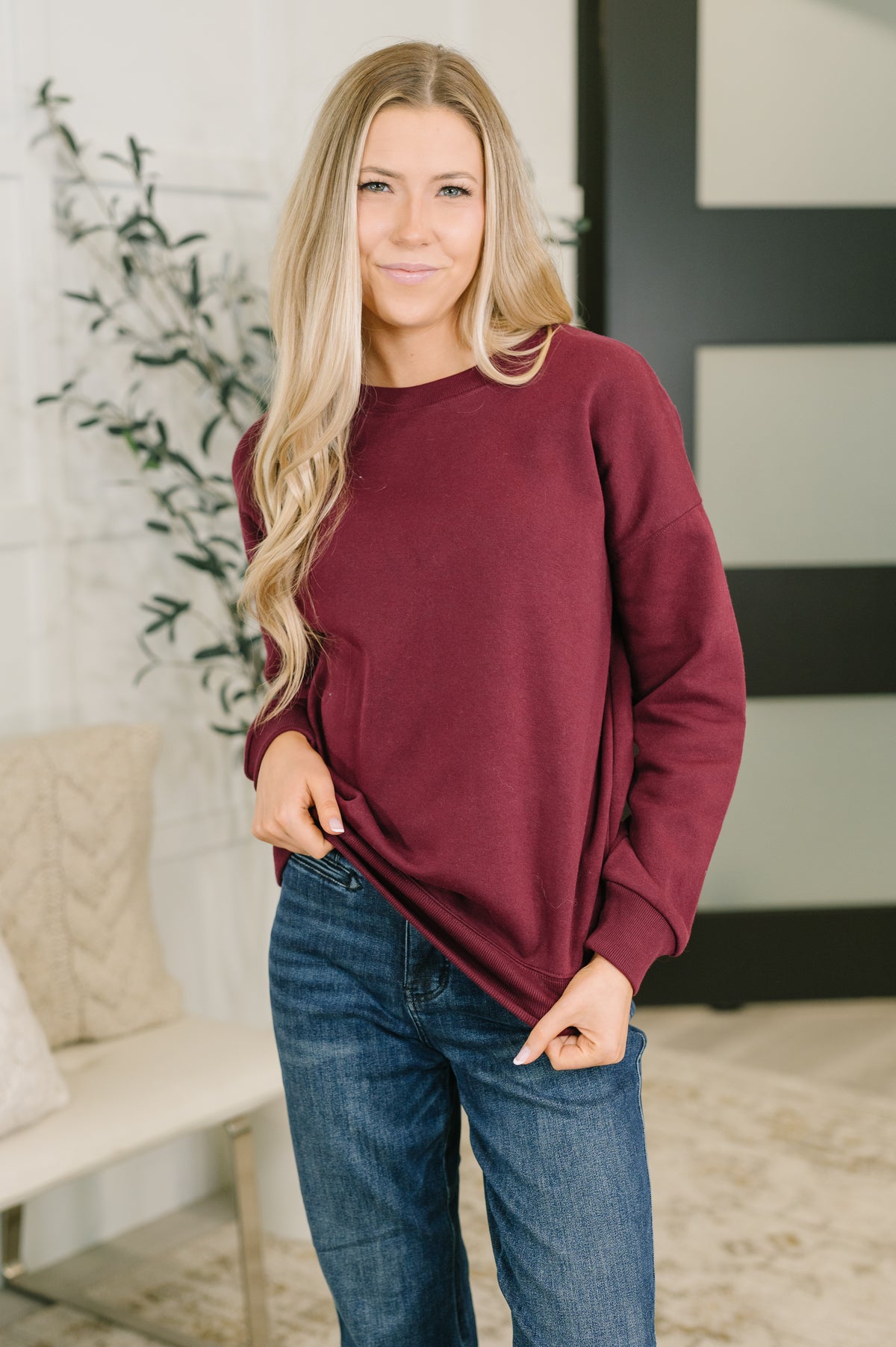 Always True Drop Shoulder Pullover in Dark Burgundy - 9/22/2026