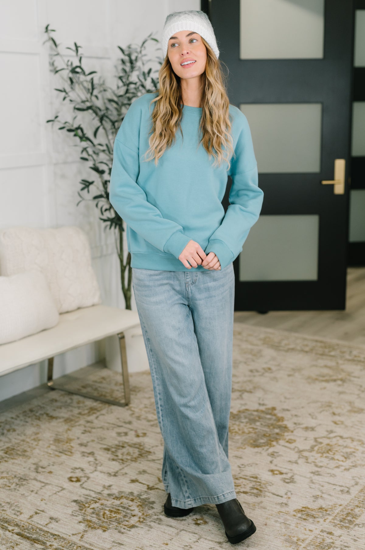 Always True Drop Shoulder Pullover in Dusty Teal - 10/20/2026