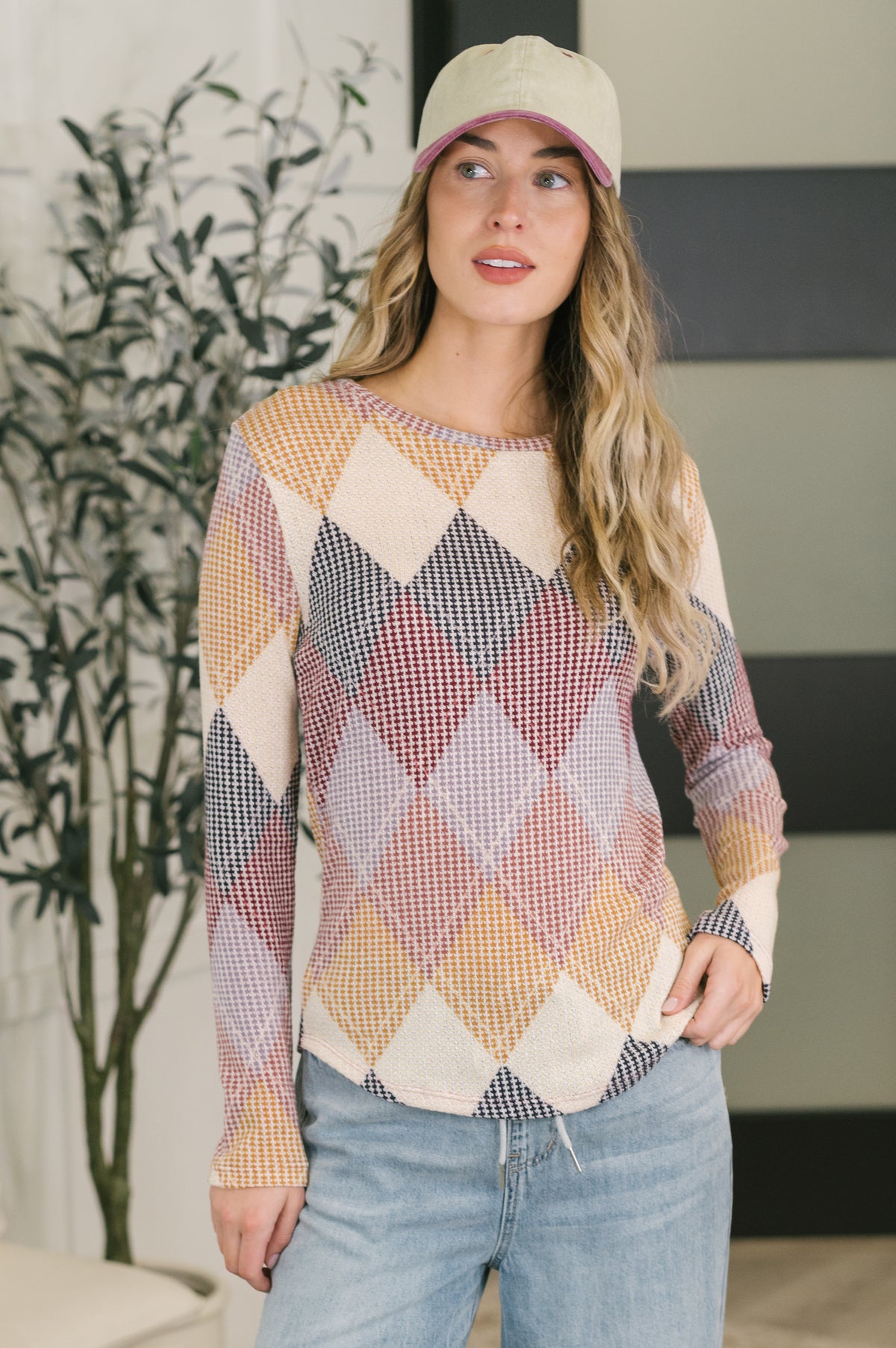 Artistic Argyle Long Sleeve Top in Terracotta - 11/10/2026