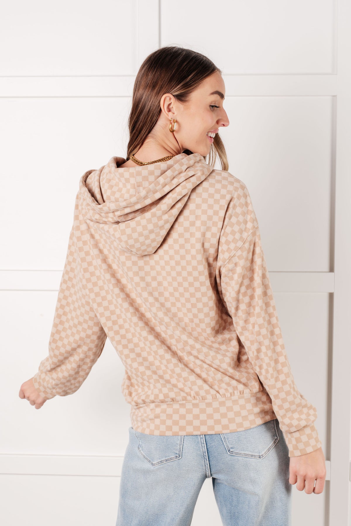 Ask Me Out Checkered Hoodie in Khaki - 1/21/2025