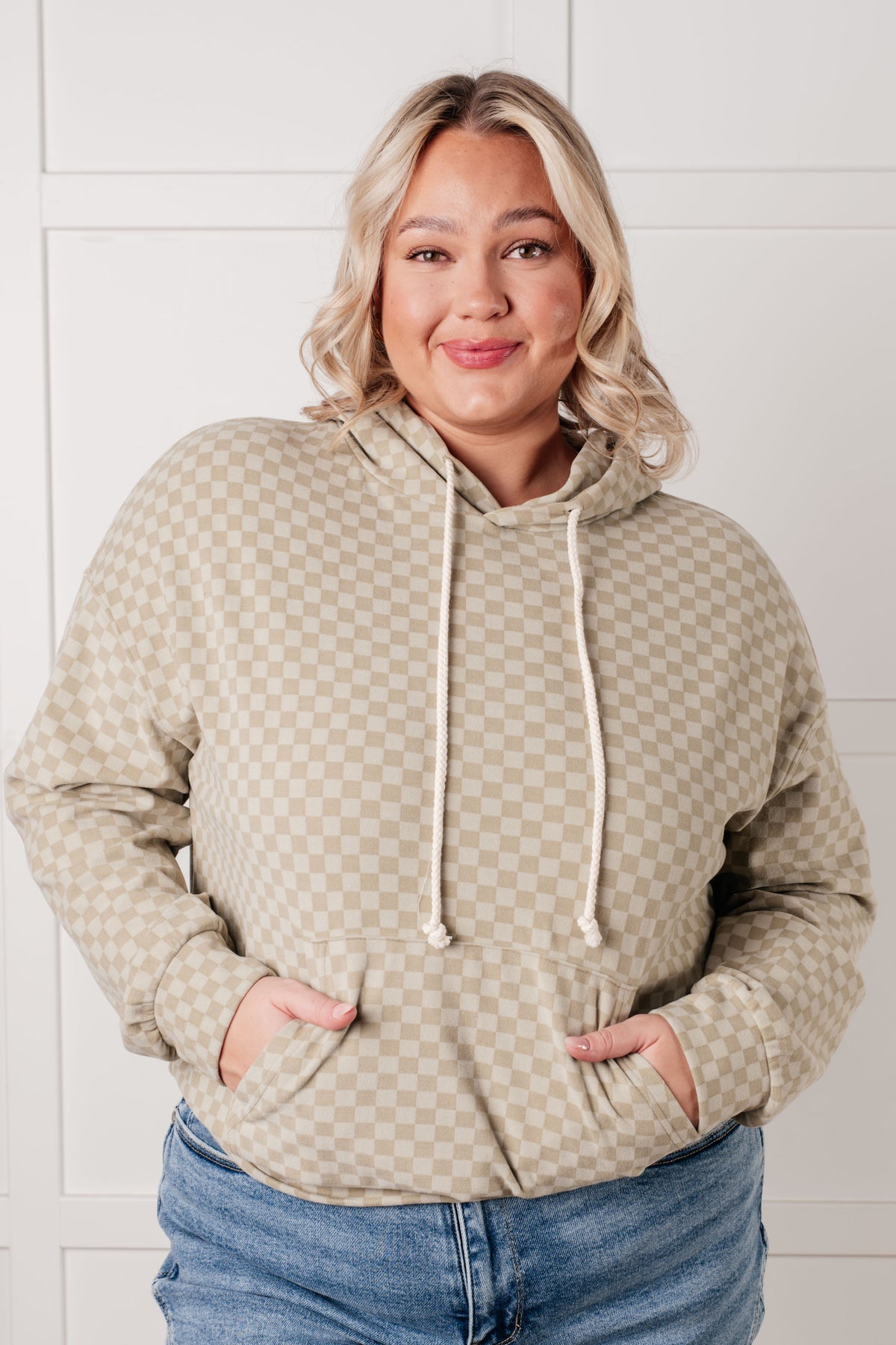 Ask Me Out Checkered Hoodie in Sage - 1/21/2025