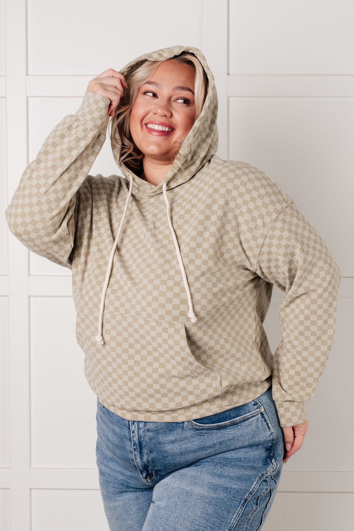 Ask Me Out Checkered Hoodie in Sage - 1/21/2025