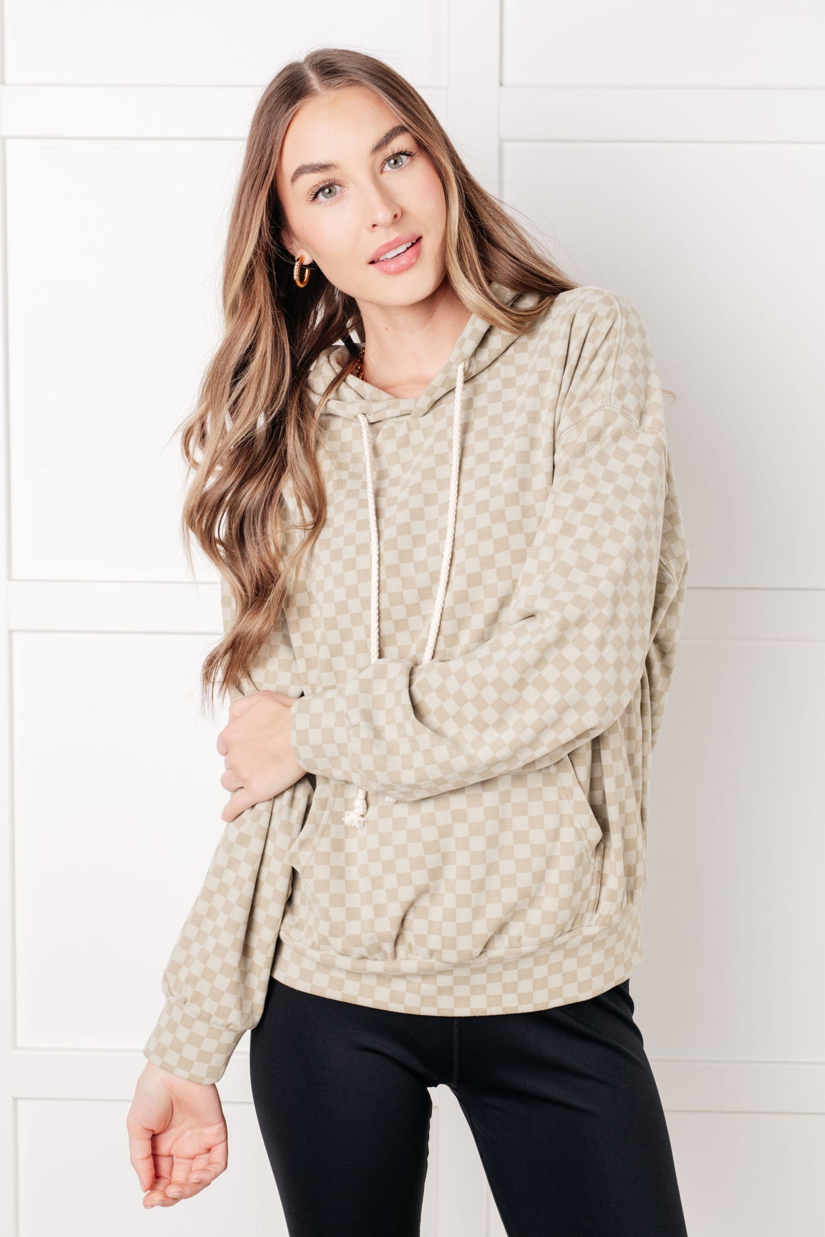 Ask Me Out Checkered Hoodie in Sage - 1/21/2025