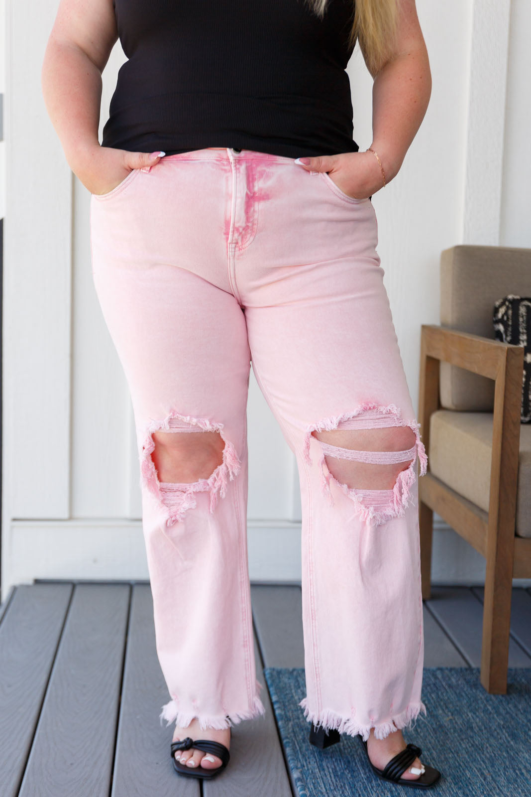 Babs Distressed Straight Jeans in Pink - 7/20/2023