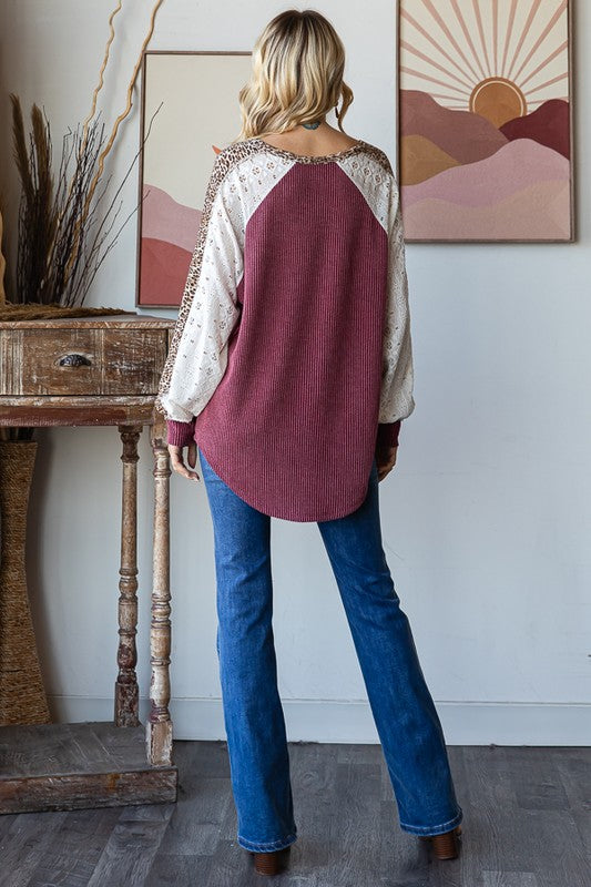 Bold Behavior Contrast Color Block Top in Burgundy - 8/22/2025