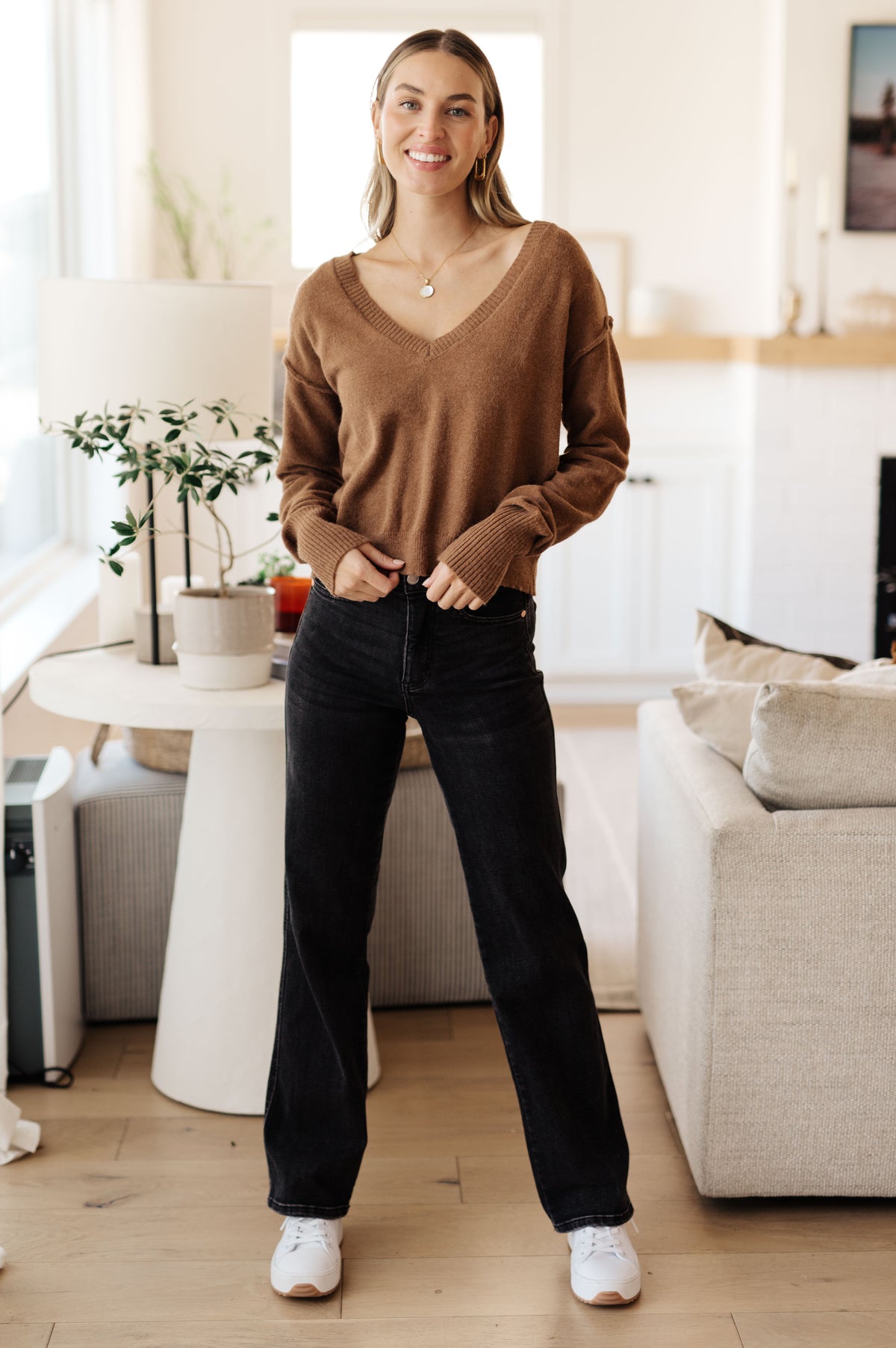 Back to Life V-Neck Sweater in Mocha - 11/13/2025
