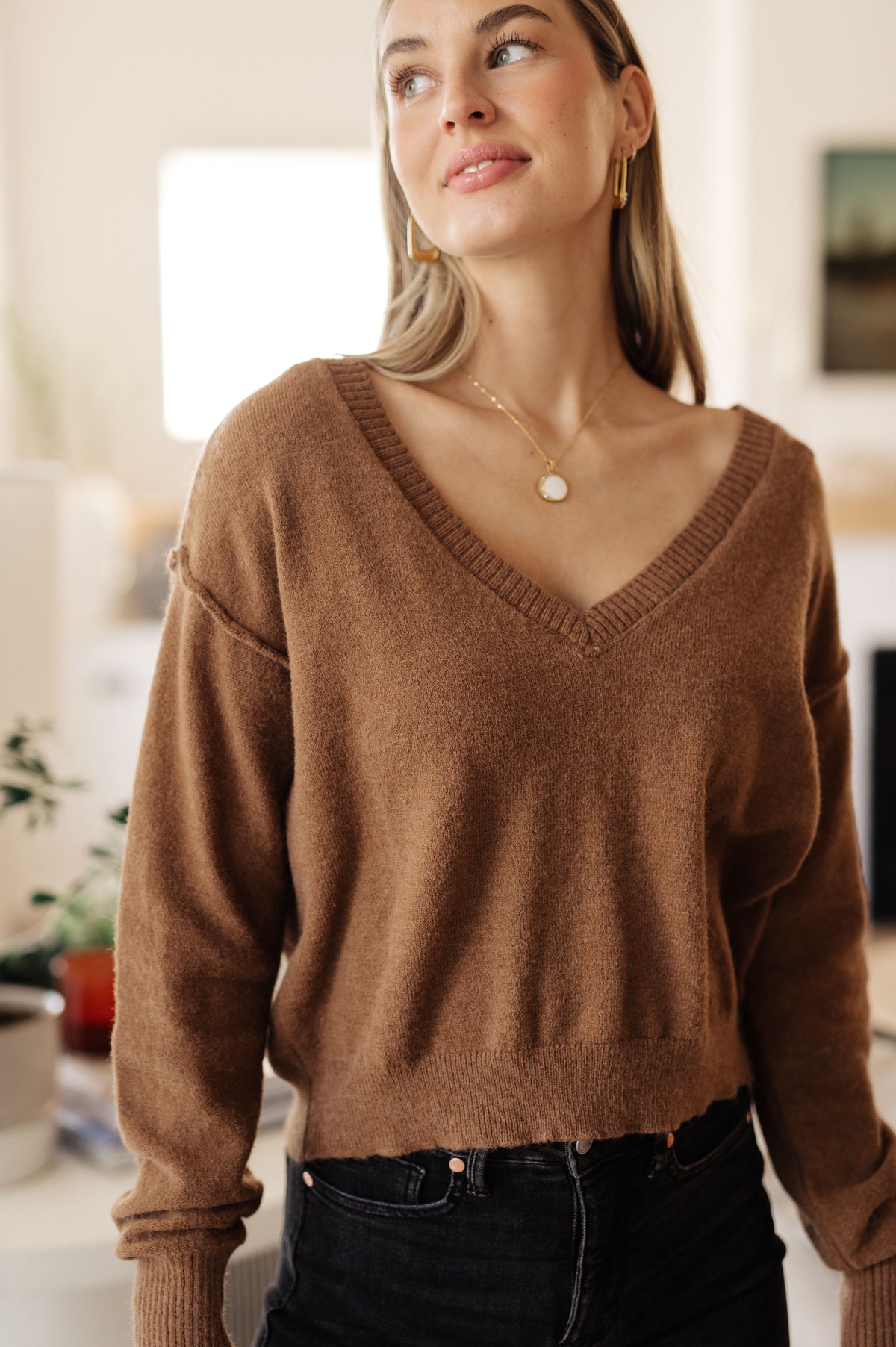 Back to Life V-Neck Sweater in Mocha - 11/13/2025