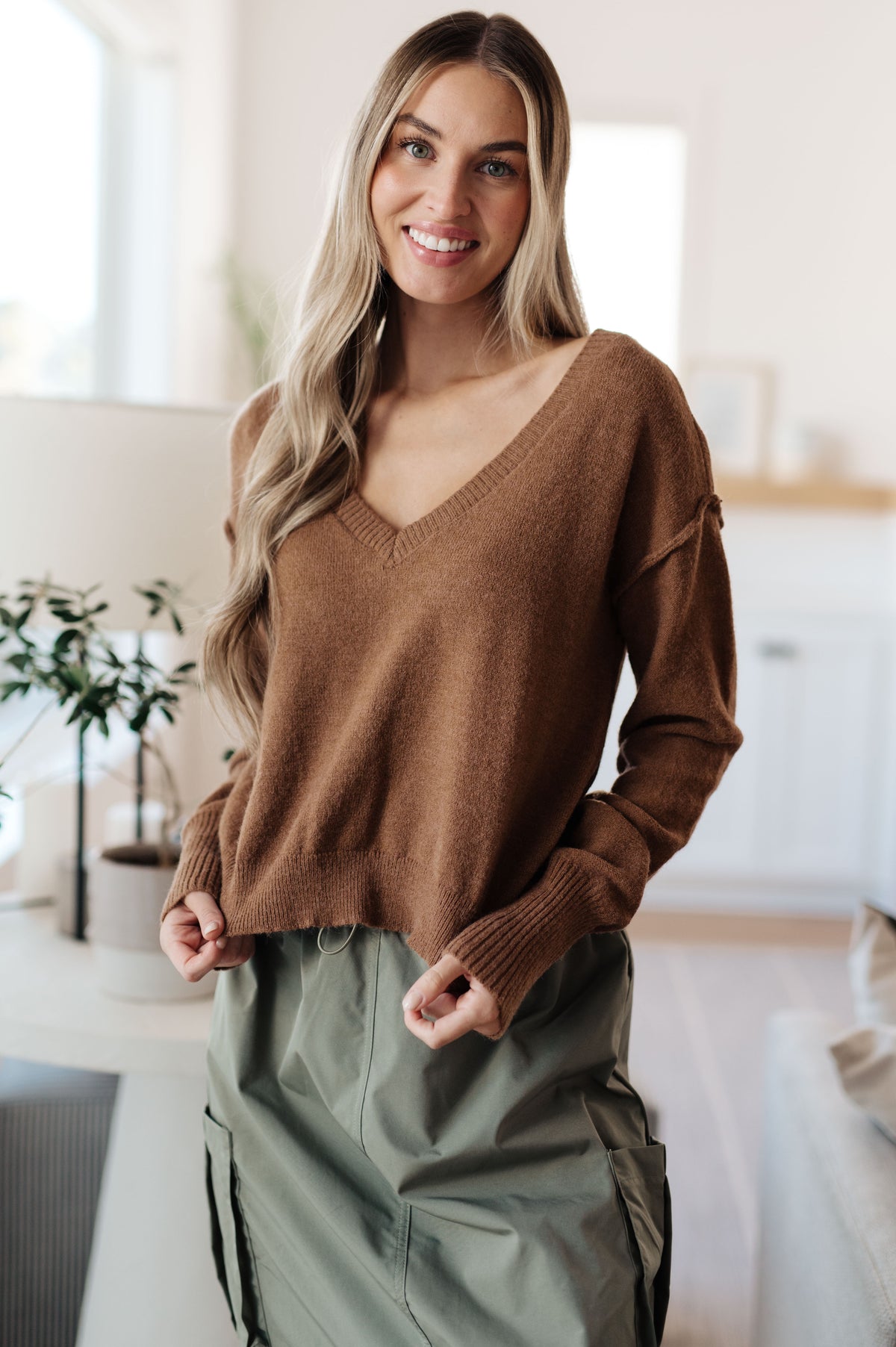 Back to Life V-Neck Sweater in Mocha - 11/13/2025