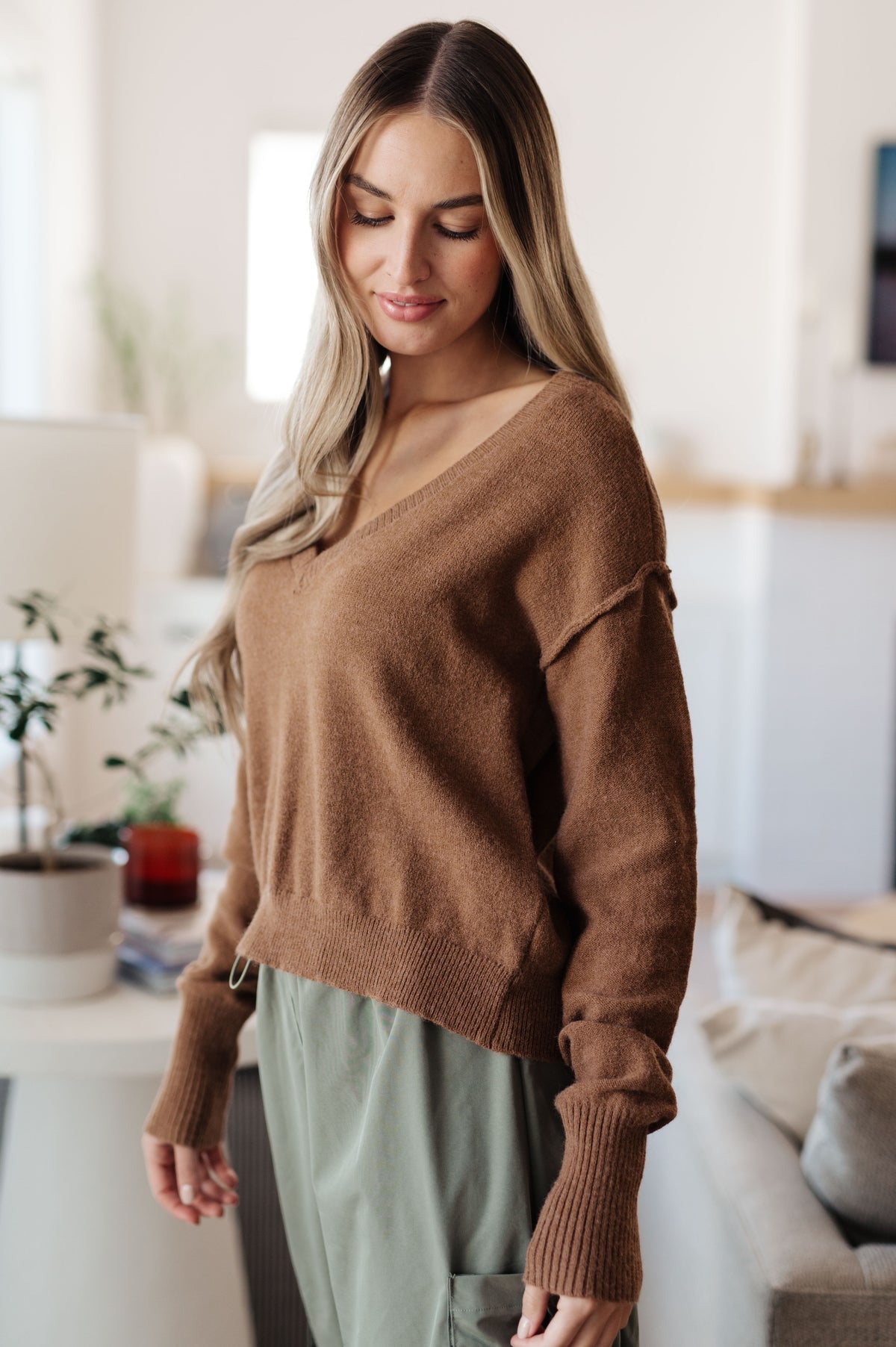 Back to Life V-Neck Sweater in Mocha - 11/13/2025