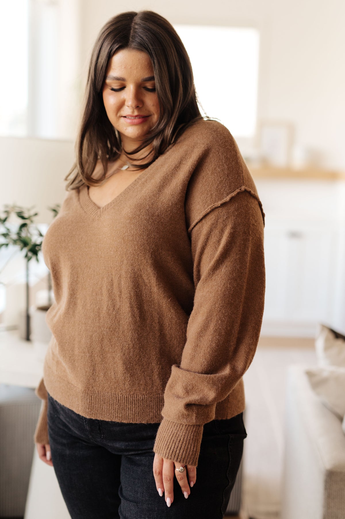 Back to Life V-Neck Sweater in Mocha - 11/13/2025