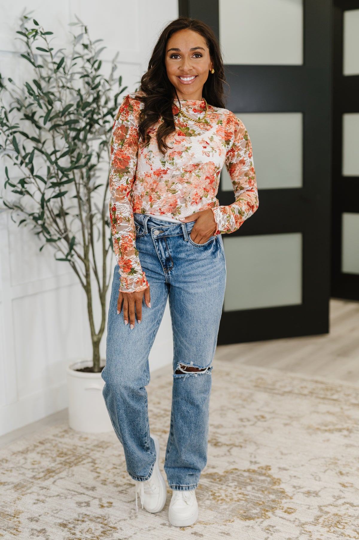 Barely Behaving Floral Print Layering Top in Coral - 7/1/2025 NEW