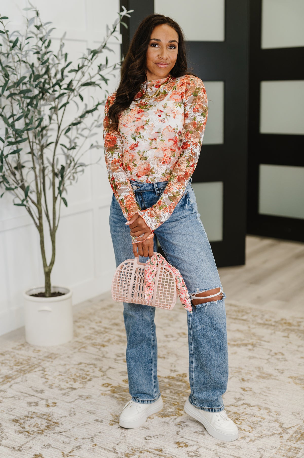 Barely Behaving Floral Print Layering Top in Coral - 7/1/2025 NEW