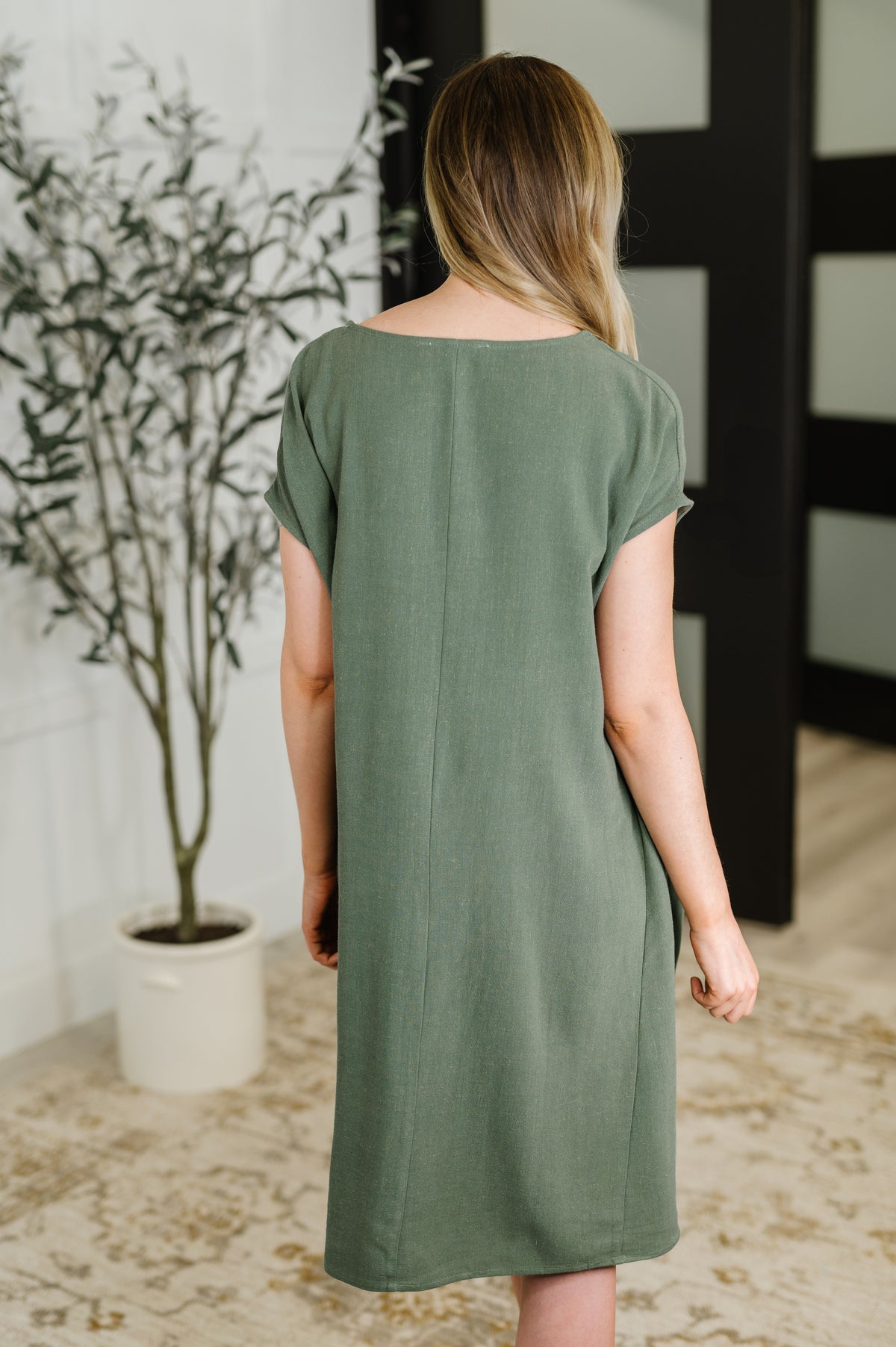 Barely Trying V-Neck Relaxed Dress in Gray Green - 6/17/2025 NEW