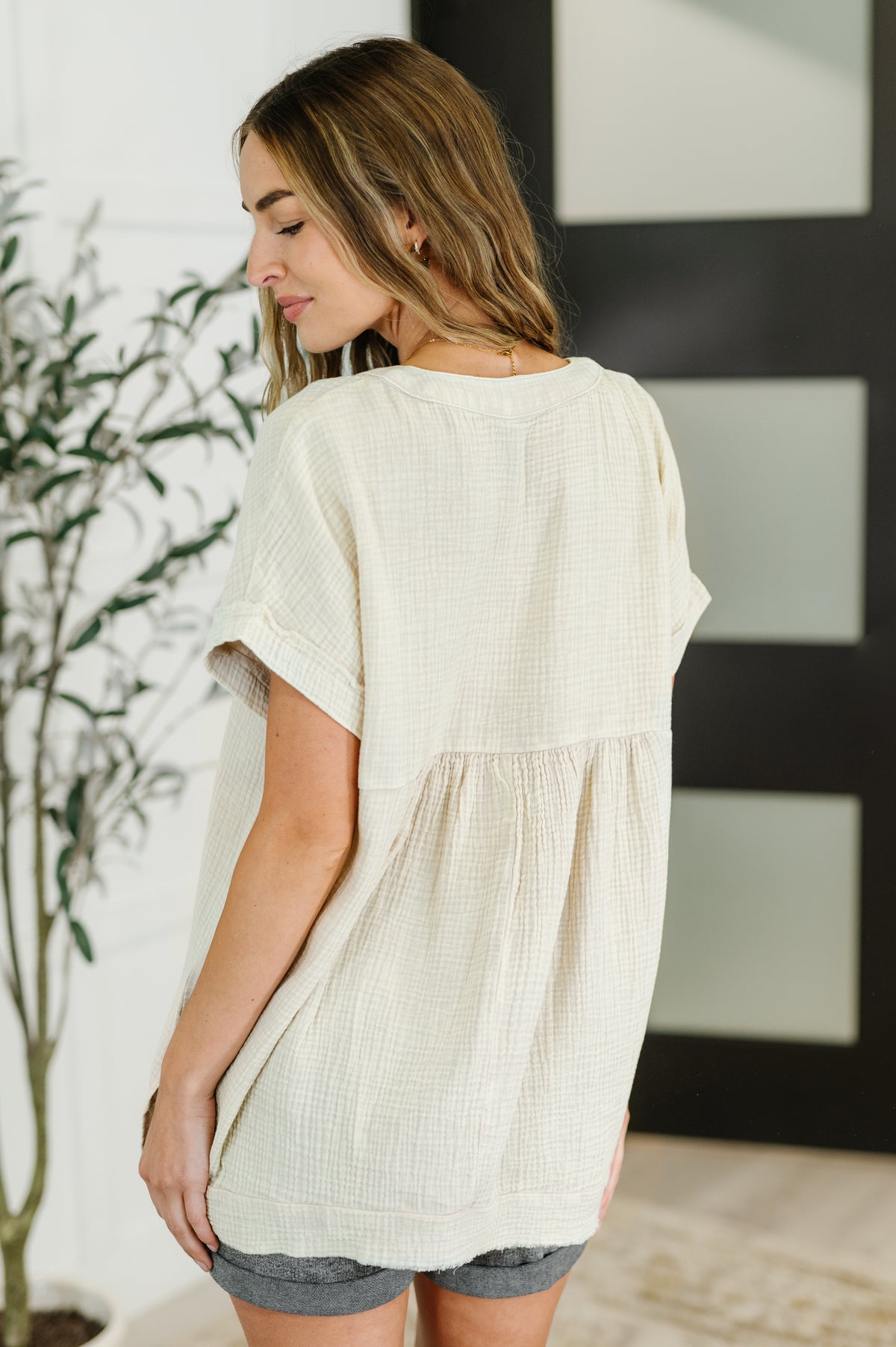 Basic Fade V-Neck Acid Wash Top in Sand Beige - 6/4/2025