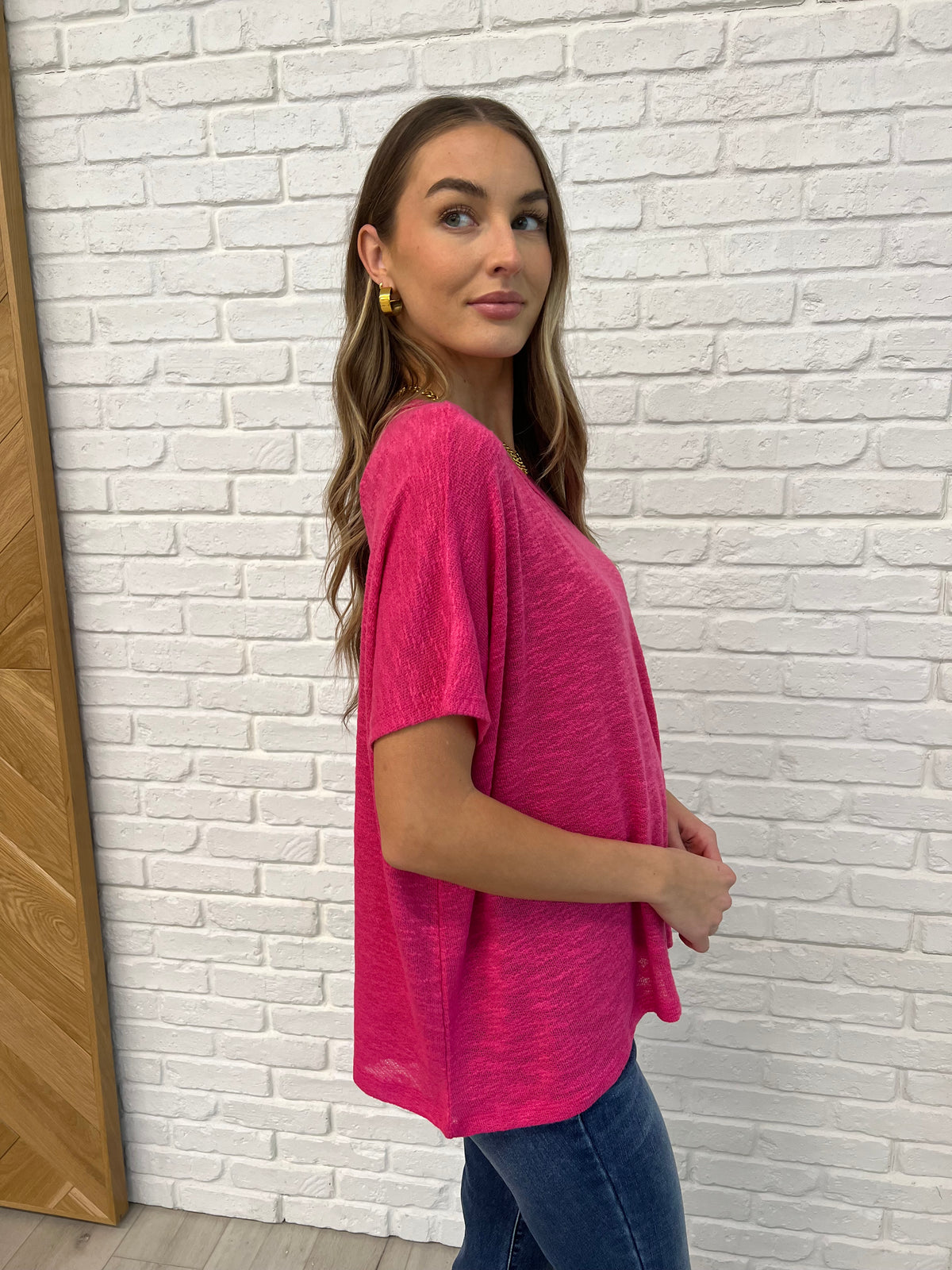 Basically Flowing Dolman Sleeve Top in Hot Pink - 2/10/2025