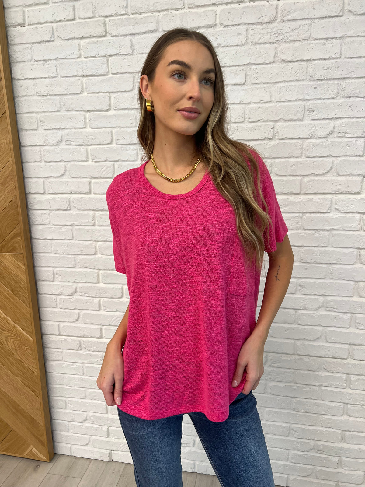 Basically Flowing Dolman Sleeve Top in Hot Pink - 2/10/2025