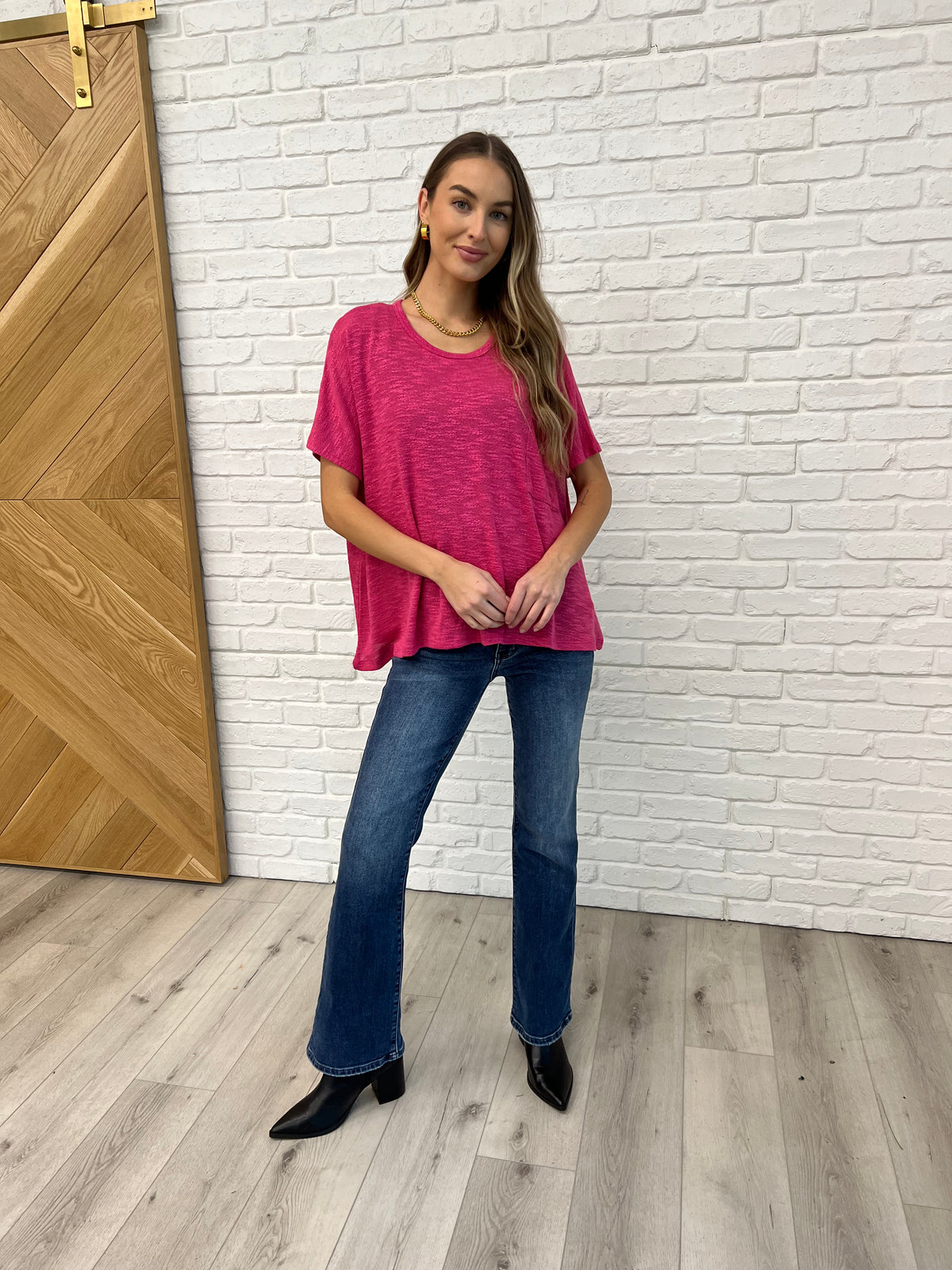 Basically Flowing Dolman Sleeve Top in Hot Pink - 2/10/2025