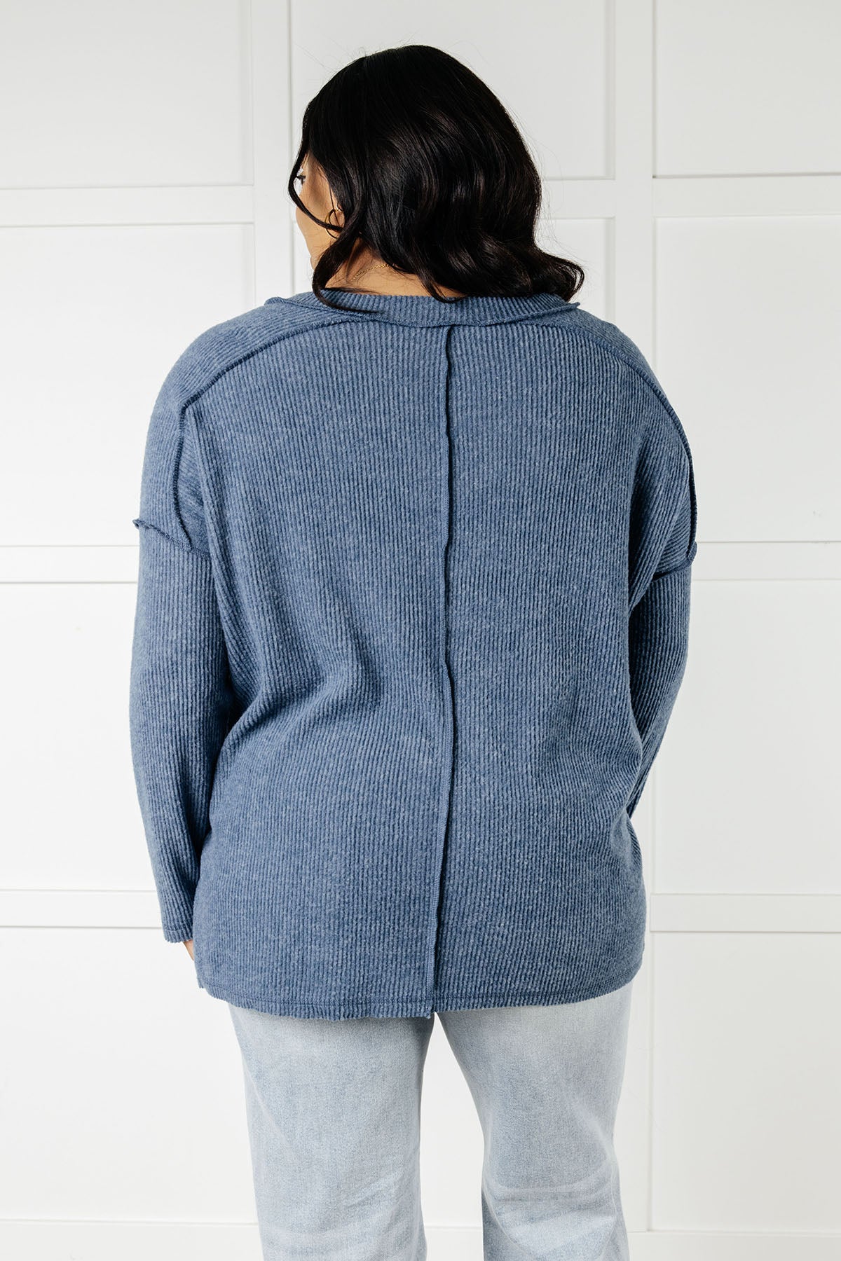 Basically Freezing Brushed Hacci Top in Dusty Blue - 1/1/2025