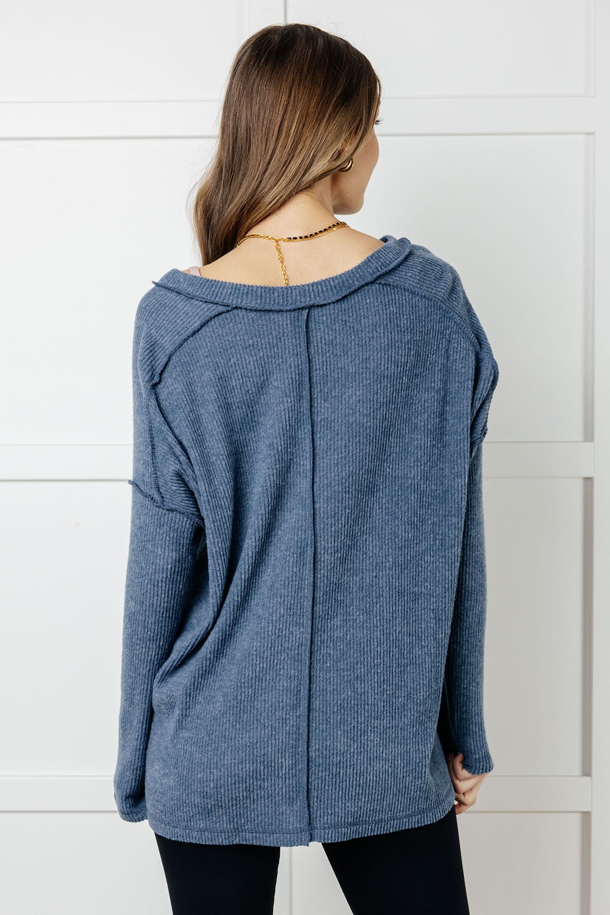 Basically Freezing Brushed Hacci Top in Dusty Blue - 1/1/2025