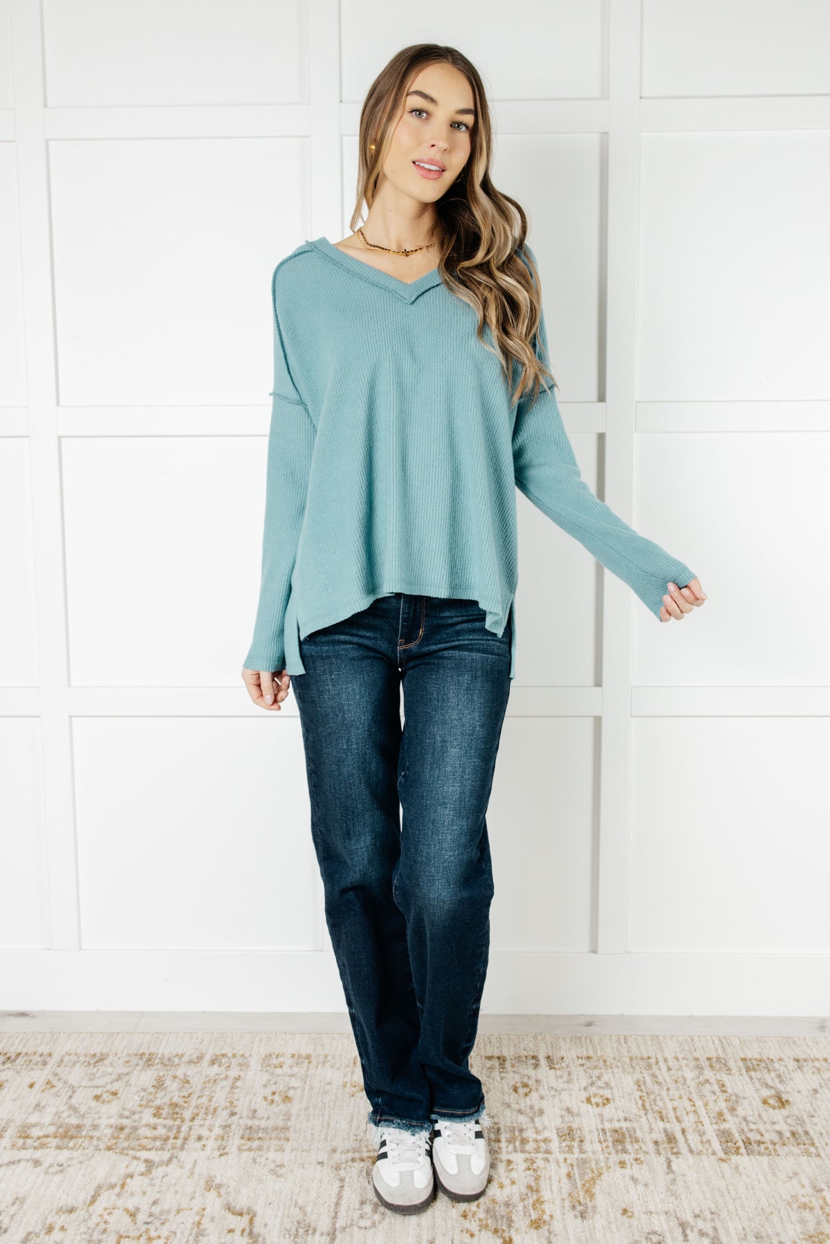 Basically Freezing Brushed Hacci Top in Dusty Teal - 1/1/2025