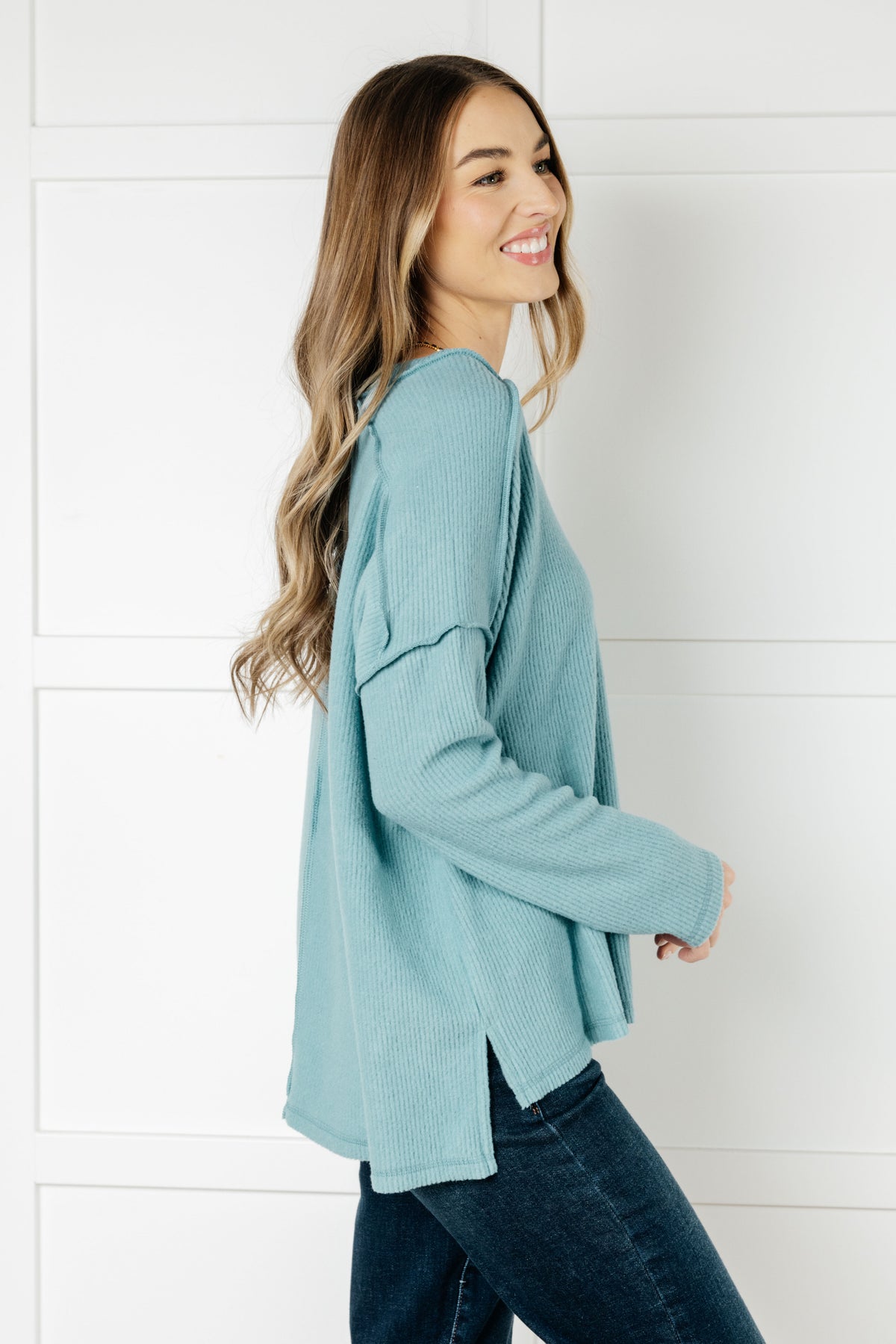 Basically Freezing Brushed Hacci Top in Dusty Teal - 1/1/2025