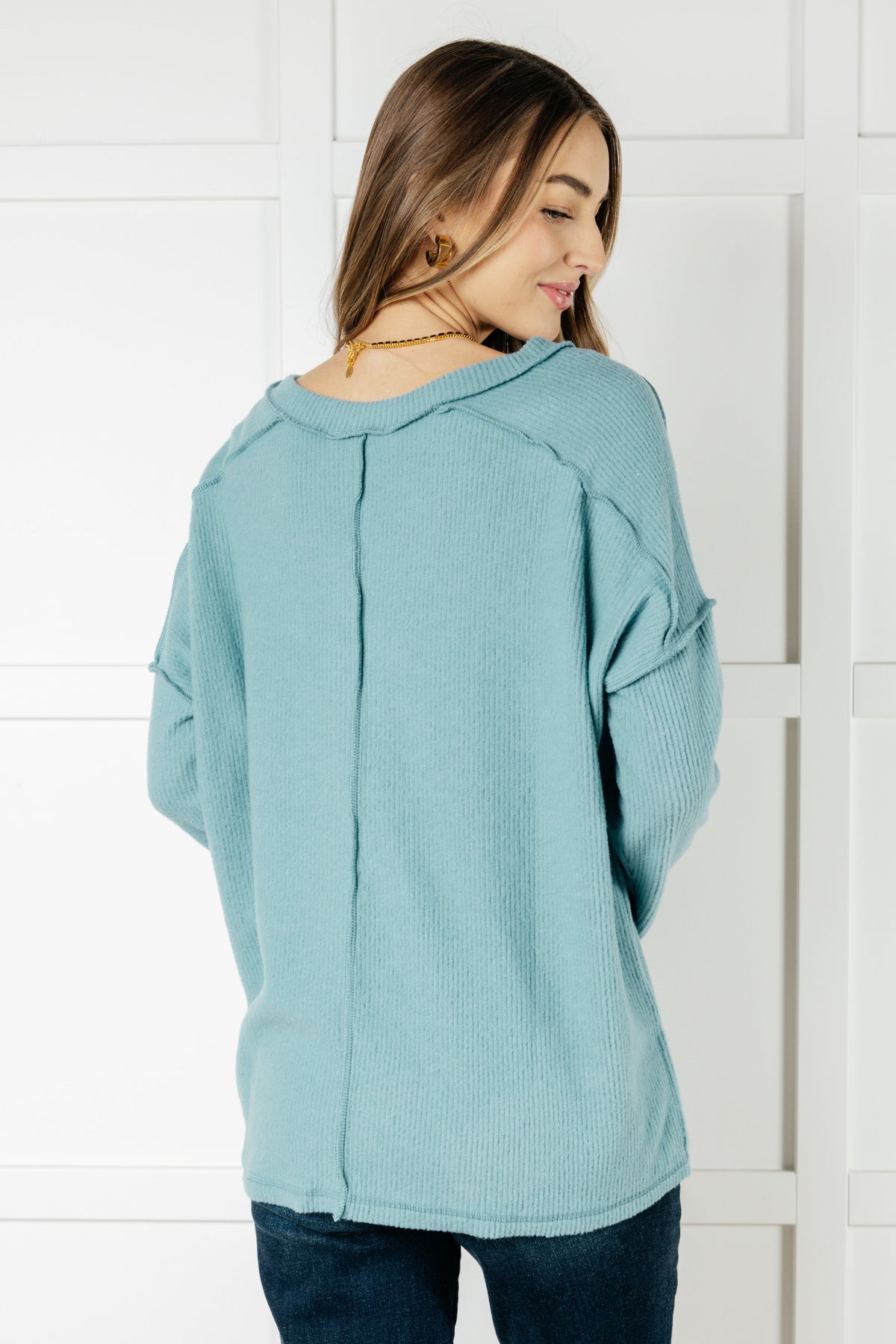 Basically Freezing Brushed Hacci Top in Dusty Teal - 1/1/2025