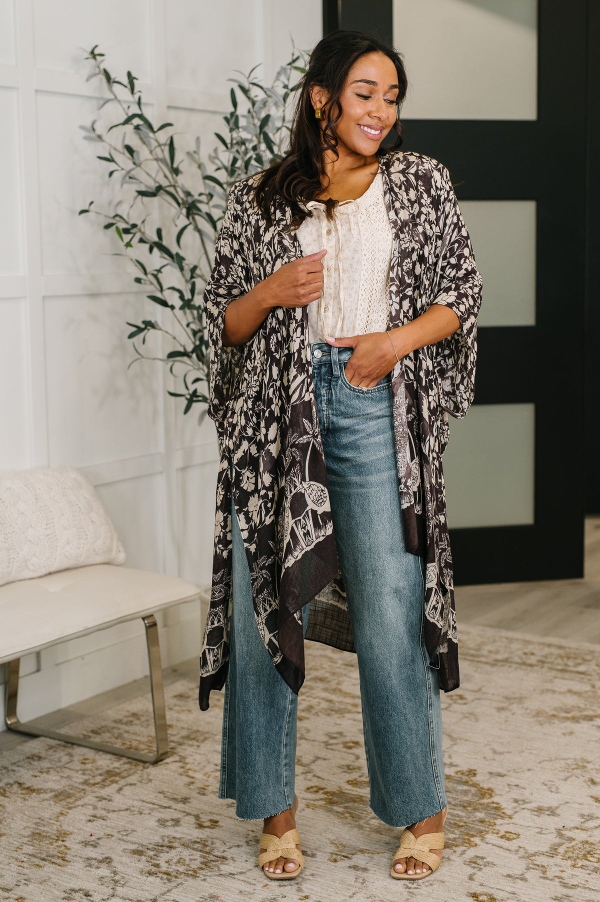 Bella Vida Open Front Floral Print Kimono - 4/17/2026