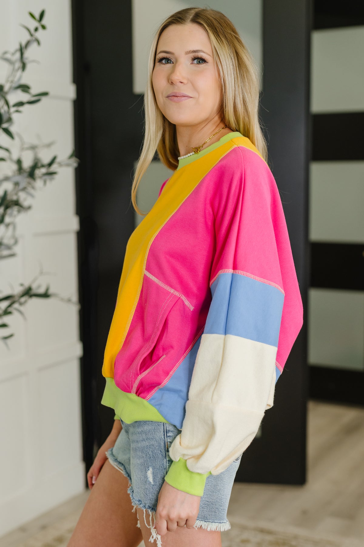 Blockbuster Color Block Pullover in Bright - 8/14/2025