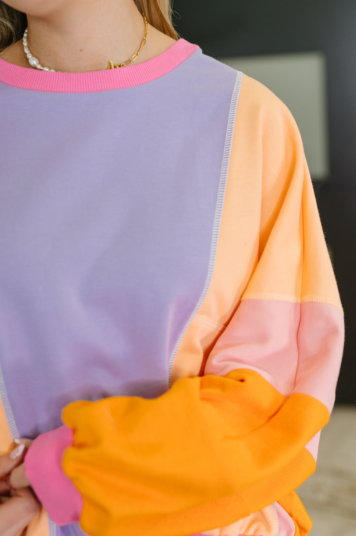 Blockbuster Color Block Pullover in Muted - 8/14/2025