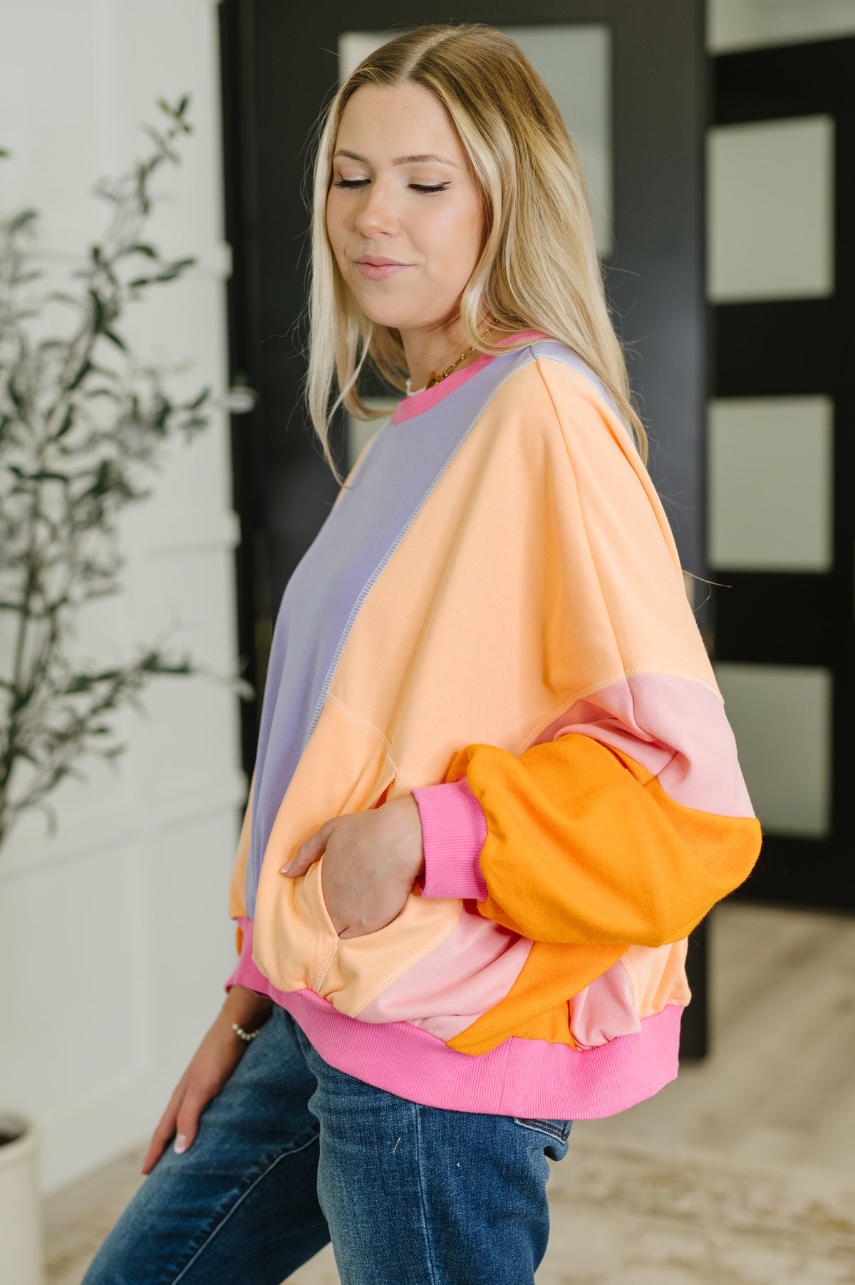 Blockbuster Color Block Pullover in Muted - 8/14/2025