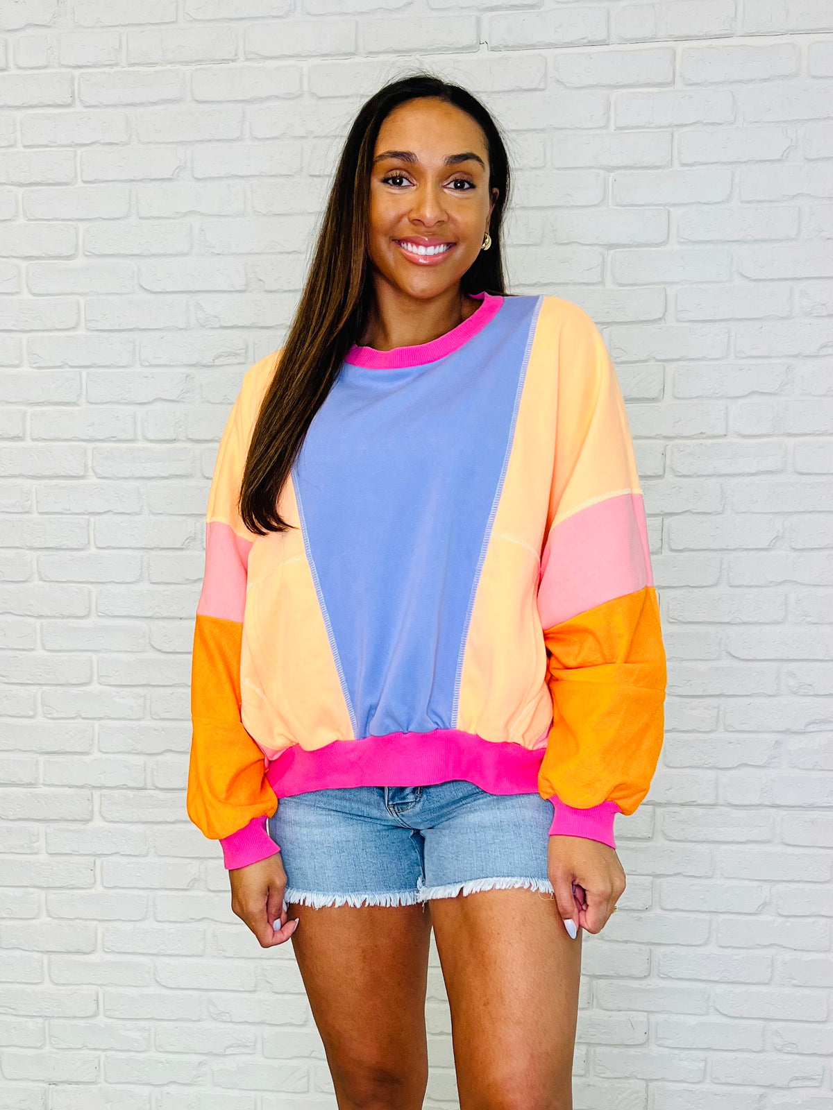 Blockbuster Color Block Pullover in Muted - 3/7/2025