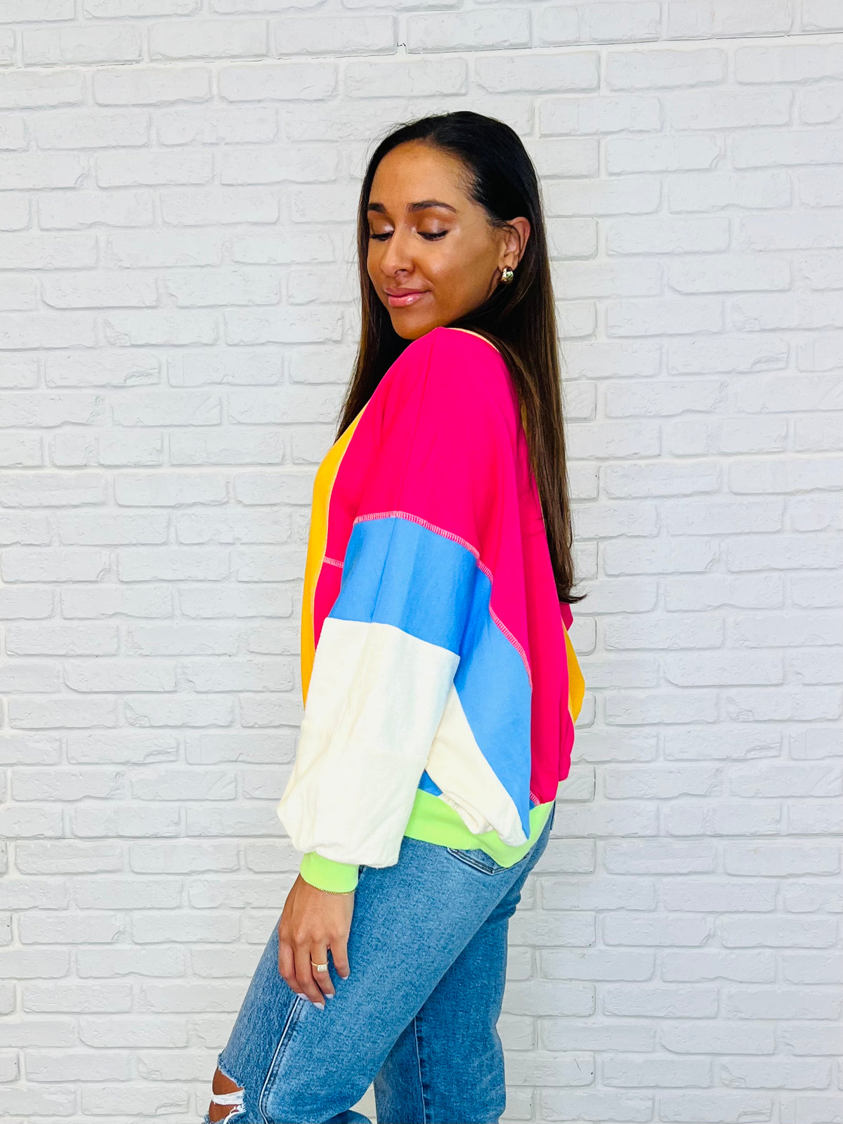 Blockbuster Color Block Pullover in Bright - 3/7/2025