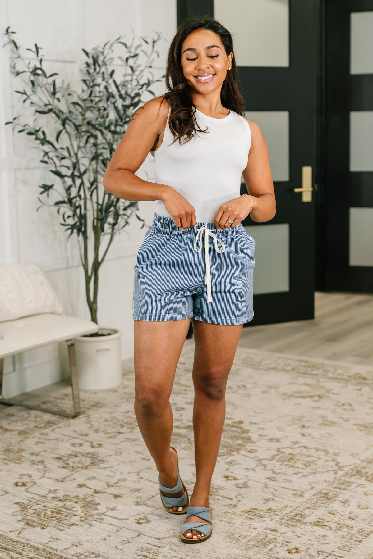Boardwalk Talks Drawstring Shorts in Dark Blue - 6/26/2026