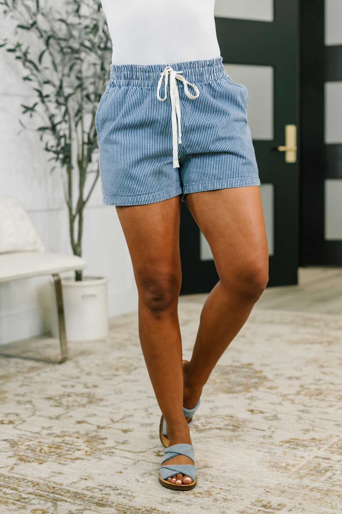 Boardwalk Talks Drawstring Shorts in Dark Blue - 6/26/2026