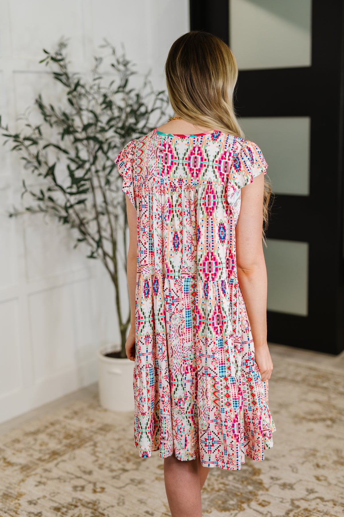 Boho and Behold Flutter Sleeve Dress in Blush/Fuchsia/Mint - 6/17/2025 NEW