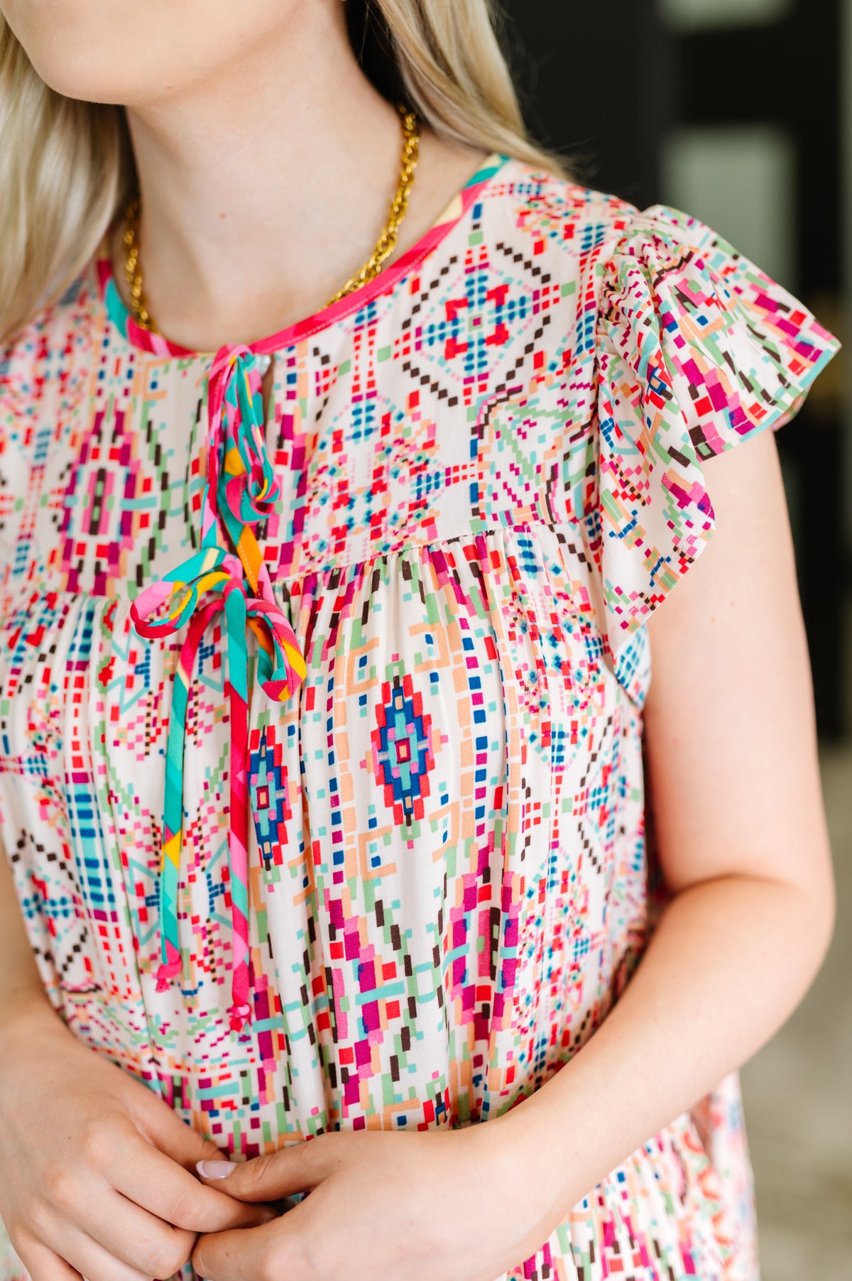 Boho and Behold Flutter Sleeve Dress in Blush/Fuchsia/Mint - 6/17/2025 NEW