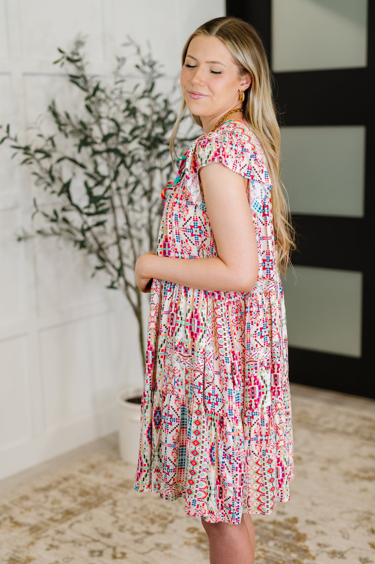 Boho and Behold Flutter Sleeve Dress in Blush/Fuchsia/Mint - 6/17/2025 NEW