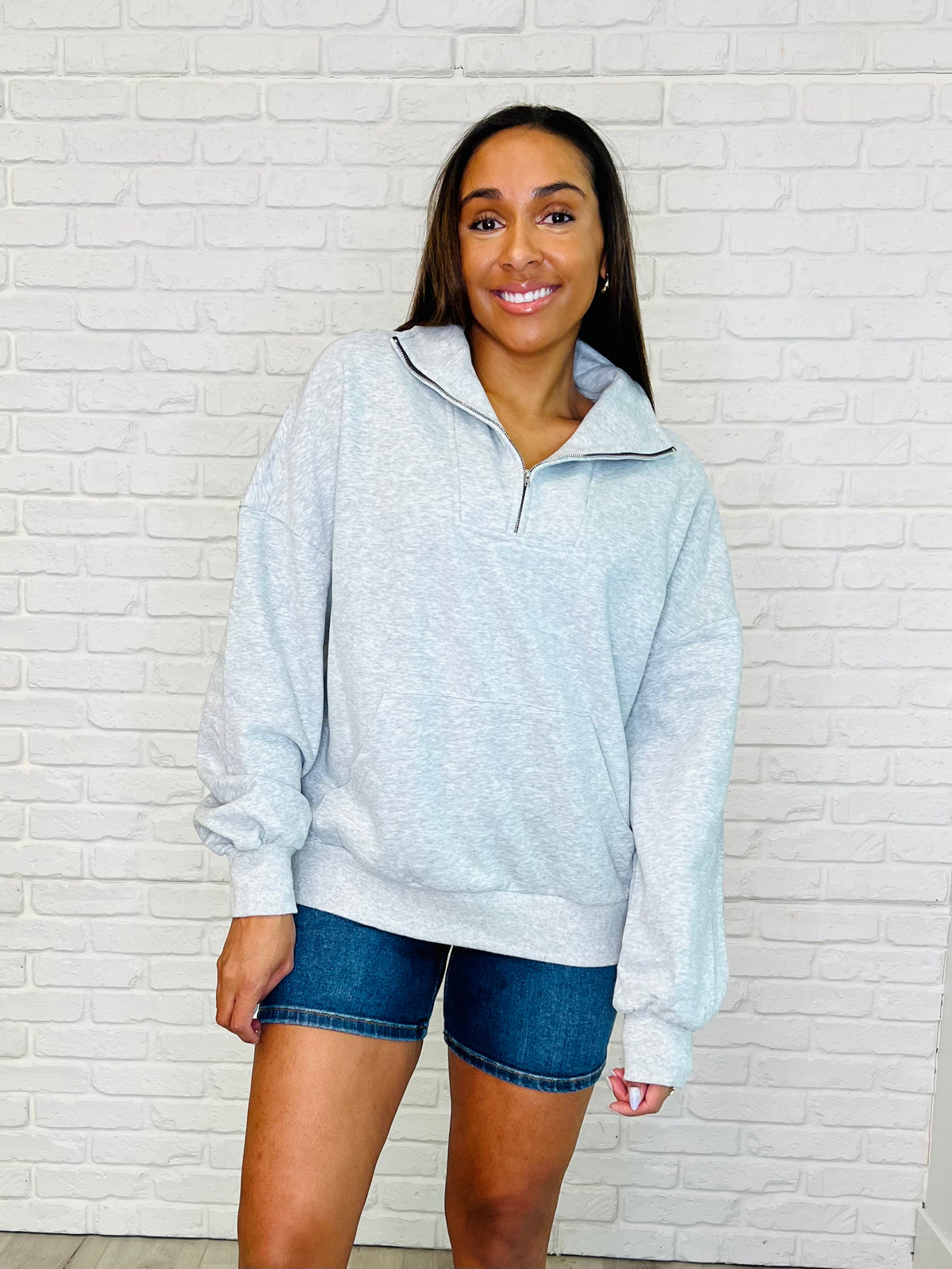 Bonbon Delight Half Zip Pullover in Grey - 3/4/2025