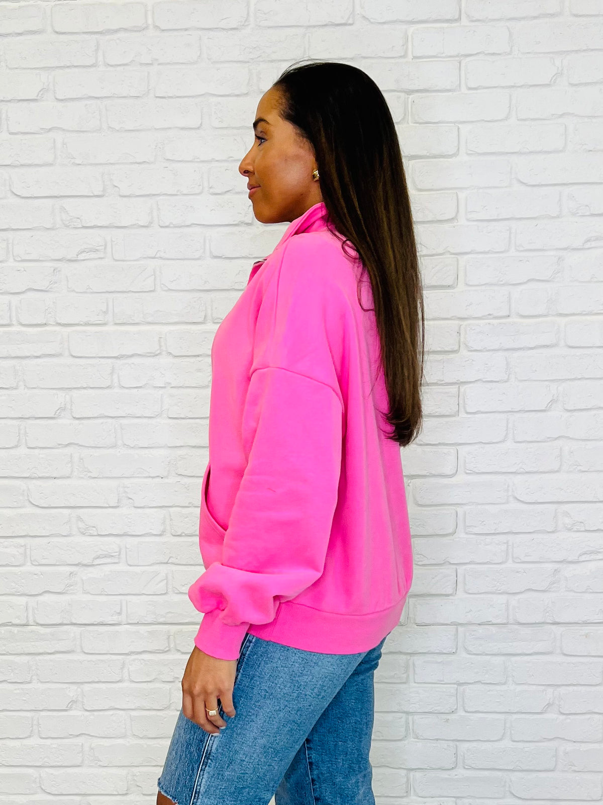 Bonbon Delight Half Zip Pullover in Pink - 3/4/2025