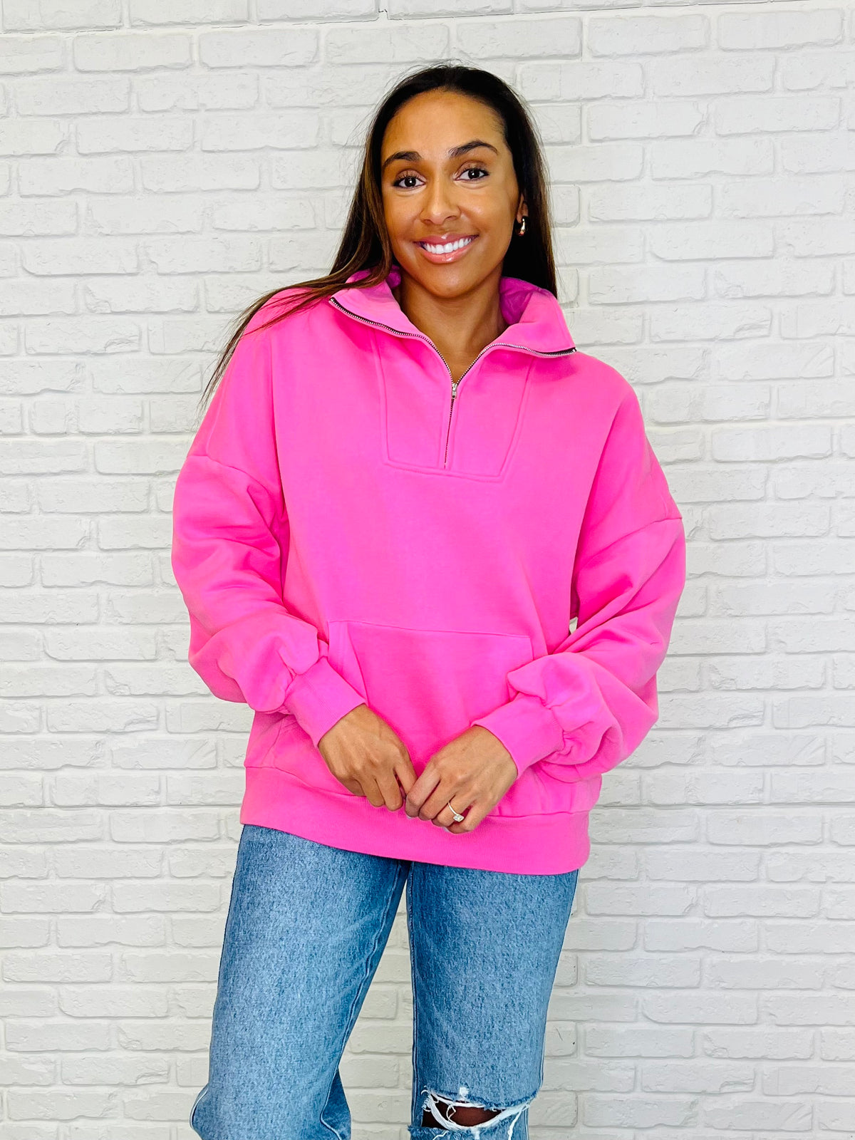 Bonbon Delight Half Zip Pullover in Pink - 3/4/2025