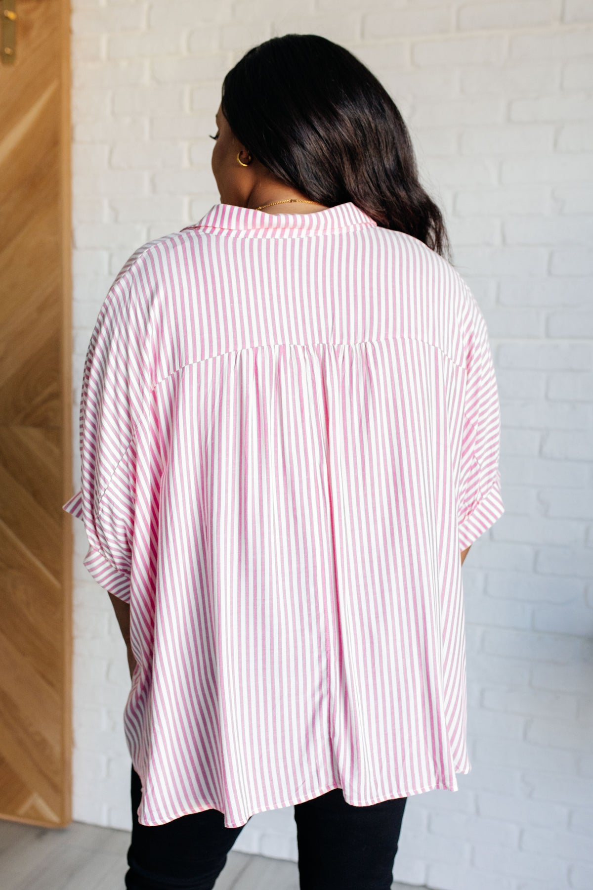 Boxy Striped Button Up in Hot Pink - 10/16/2024