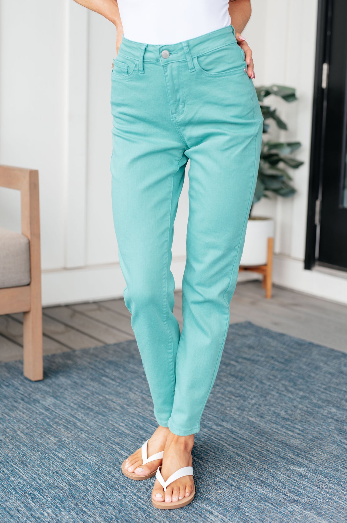 Bridgette High Rise Garment Dyed Slim Jeans in Aquamarine - 2/26/2026
