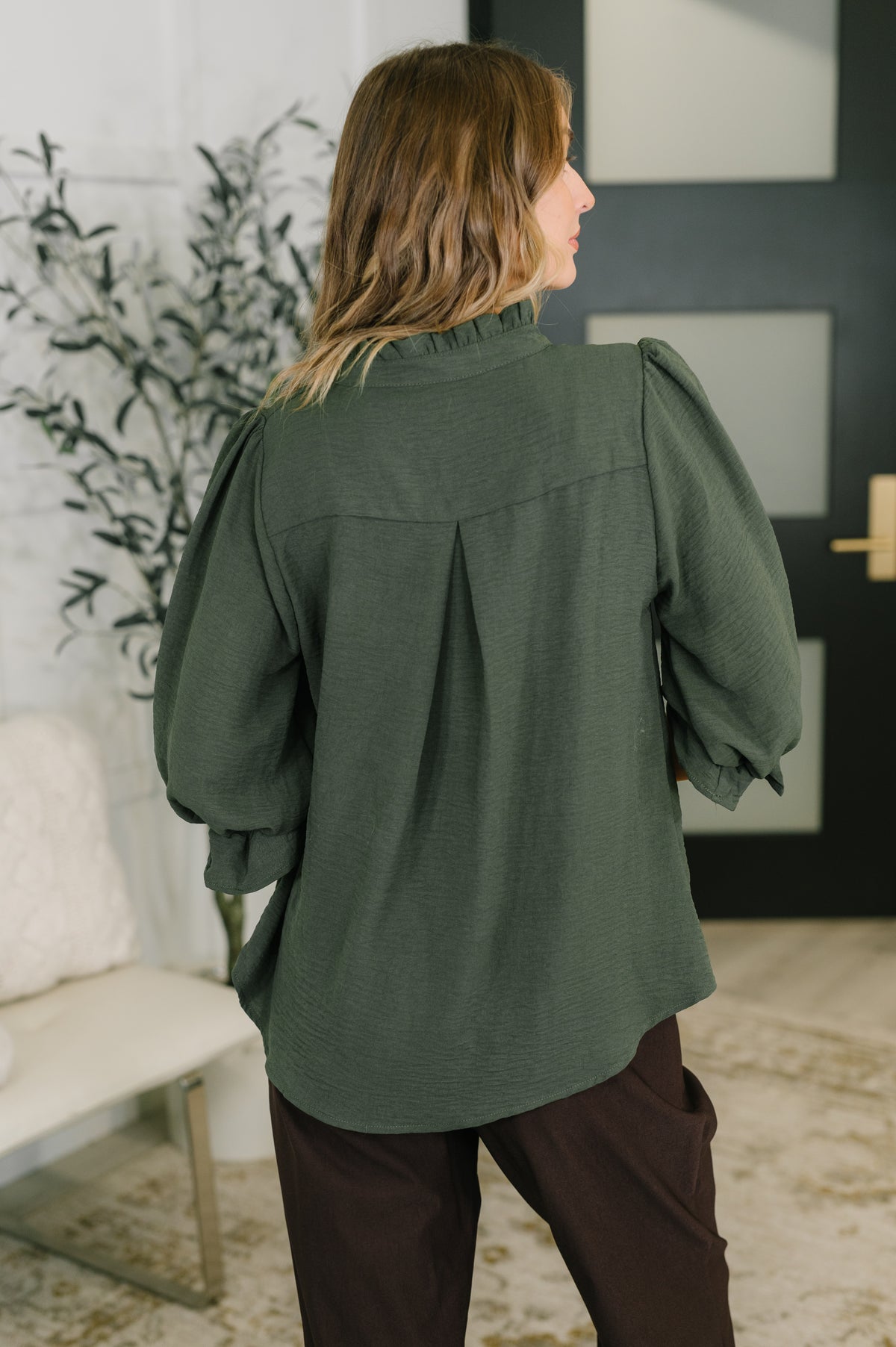 Business Blair Button Down Blouse in Olive - 11/6/2026