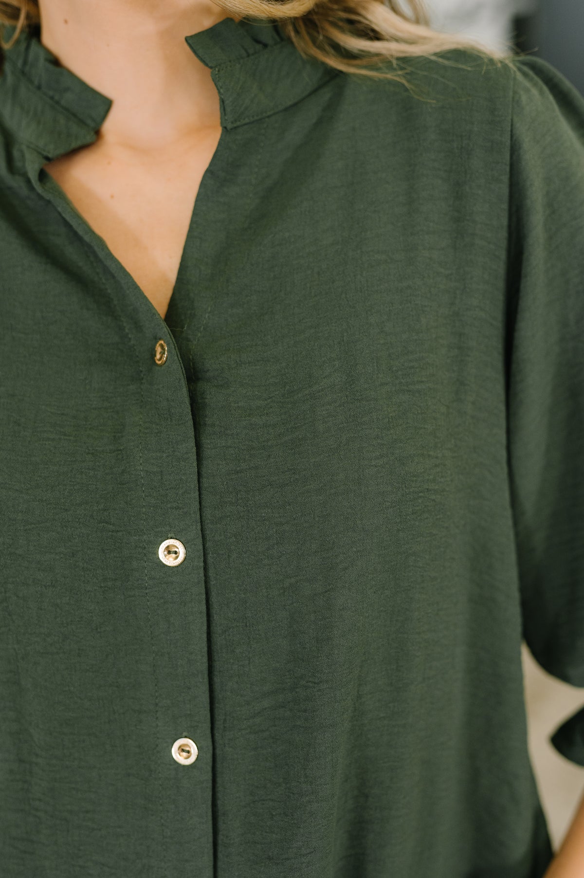 Business Blair Button Down Blouse in Olive - 11/6/2026